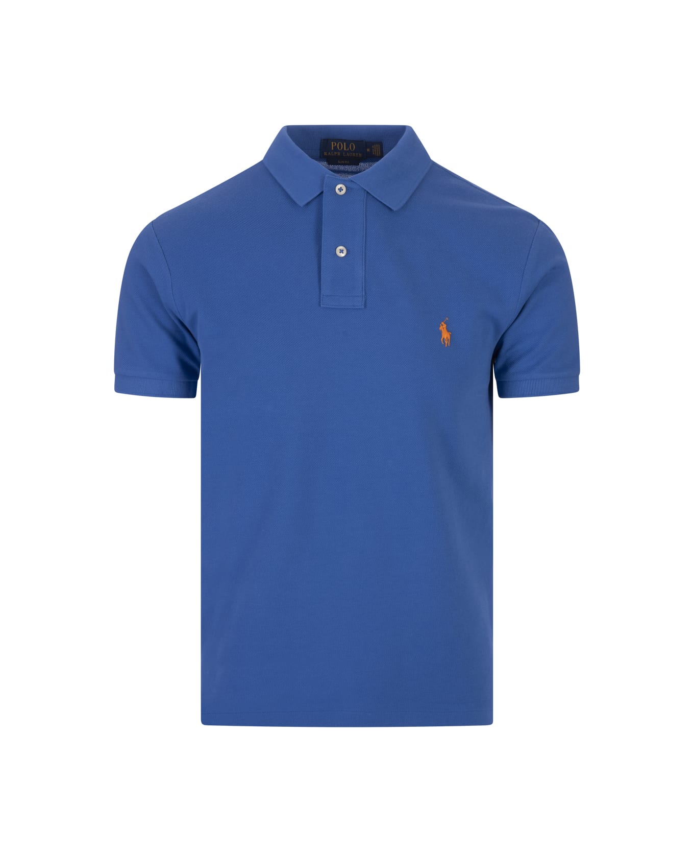 Ralph Lauren Iris Blue And Orange Slim-fit Piquet Polo Shirt - Blue