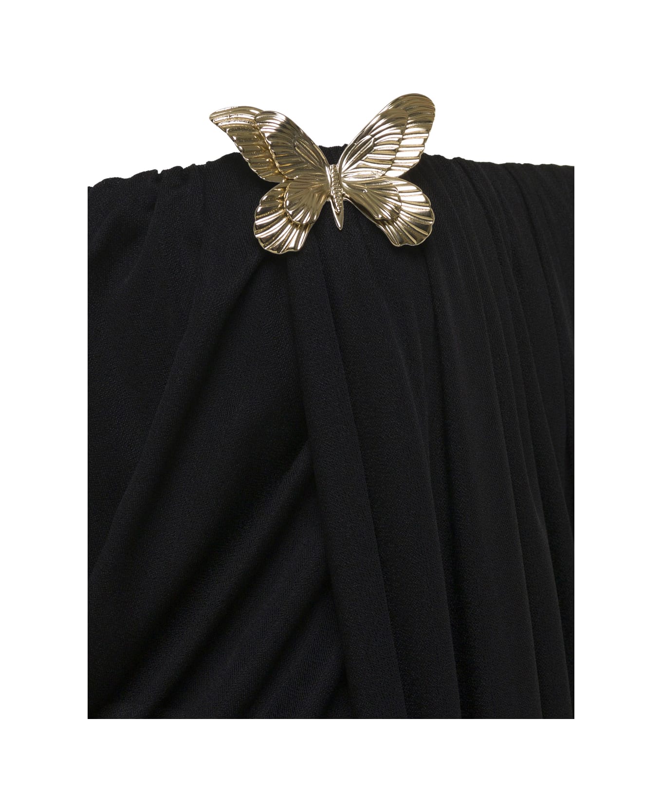Blumarine Midi Black Bustier Dress With Butterfly Detail In Draped Viscose Woman - Black