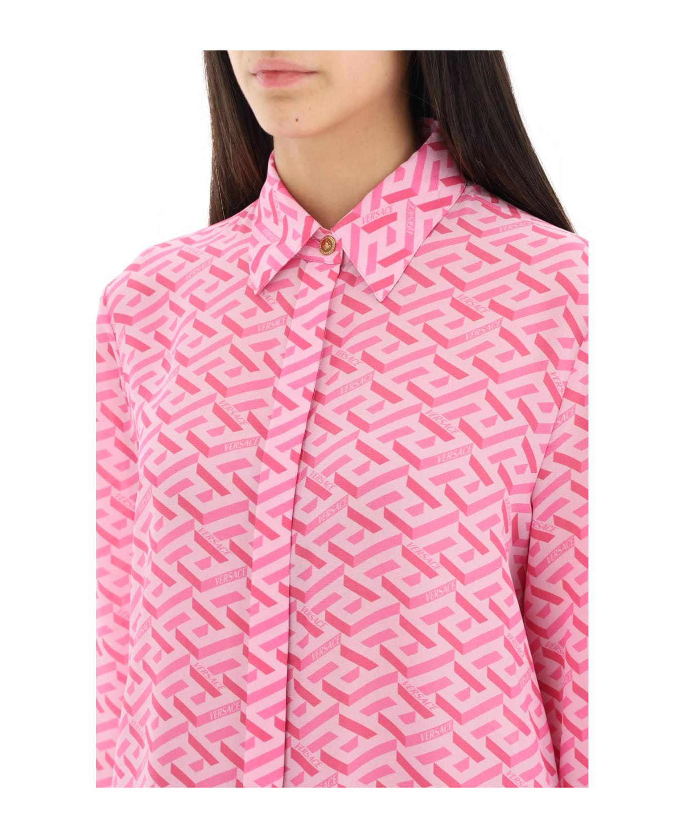Versace 'la Greca' Silk Shirt - Pink シャツ