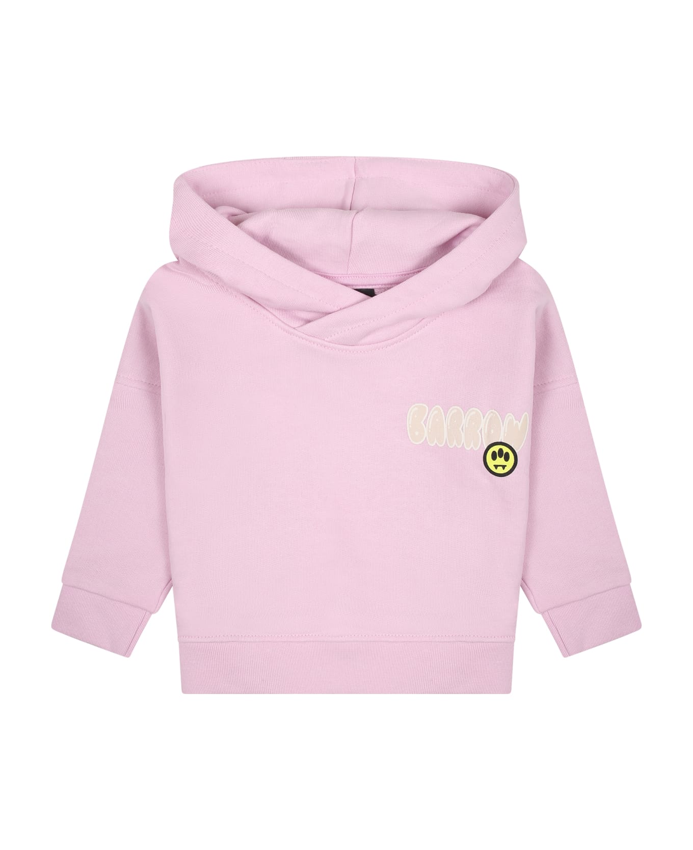 Barrow Pink Sweatshirt For Baby Girl With Logo And Bear - Pink ニットウェア＆スウェットシャツ