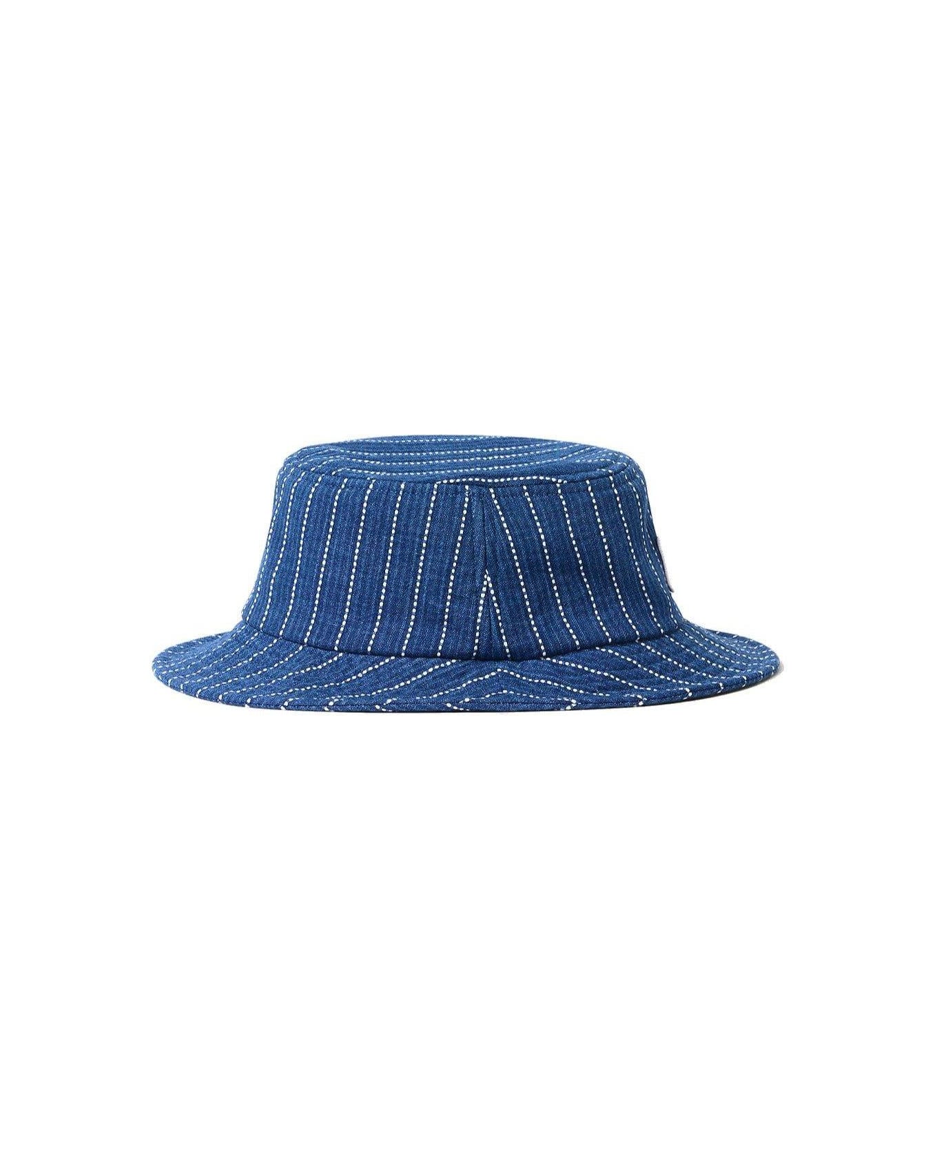 Kenzo Logo Patch Stripe Detailed Bucket Hat - Blue 帽子