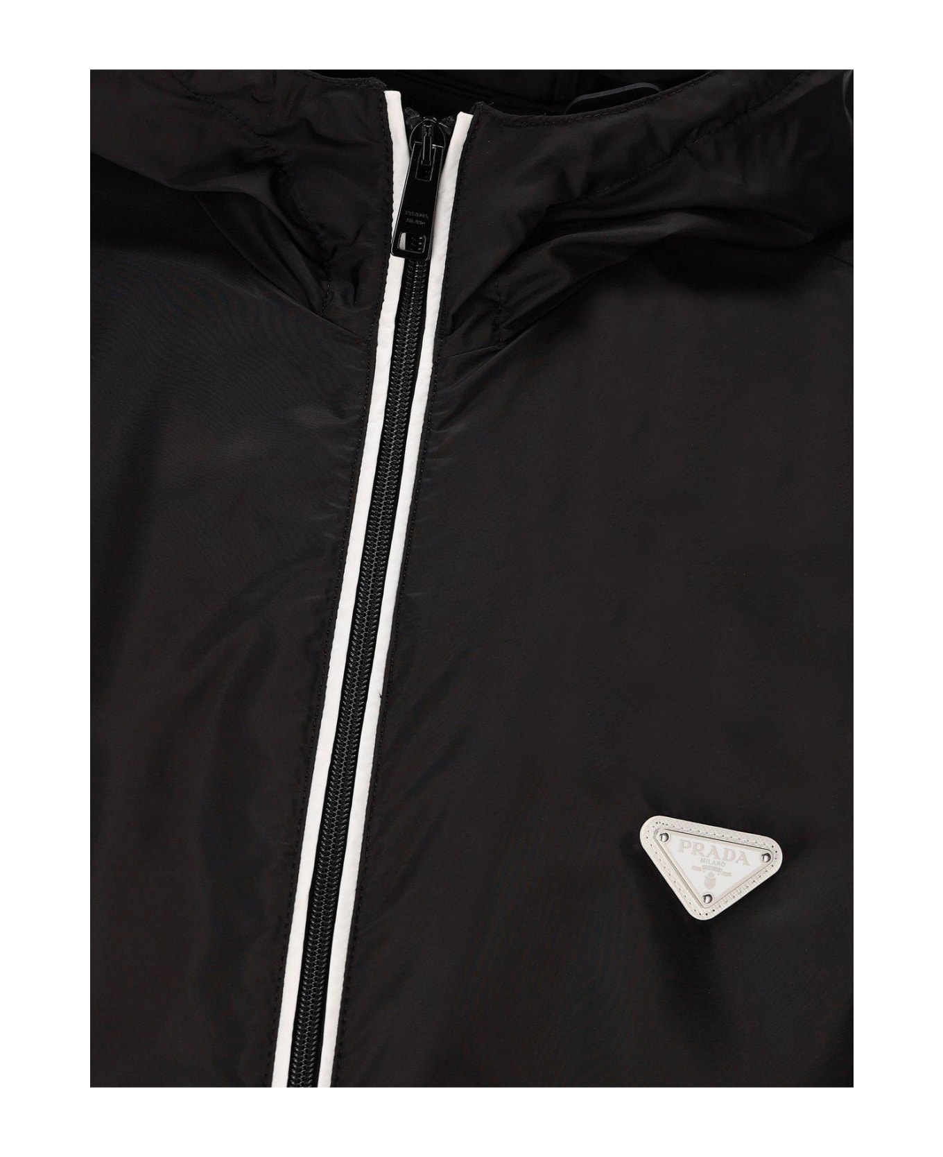 Prada Logo Plaque Zip-up Jacket - Nero+bianco