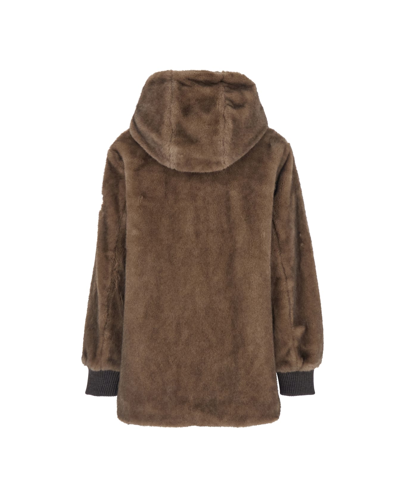 TATRAS 
arabis
 Brown Jacket With Fixed Hood And Logo Patch On The Sleeve In Faux Fur Woman - Brown