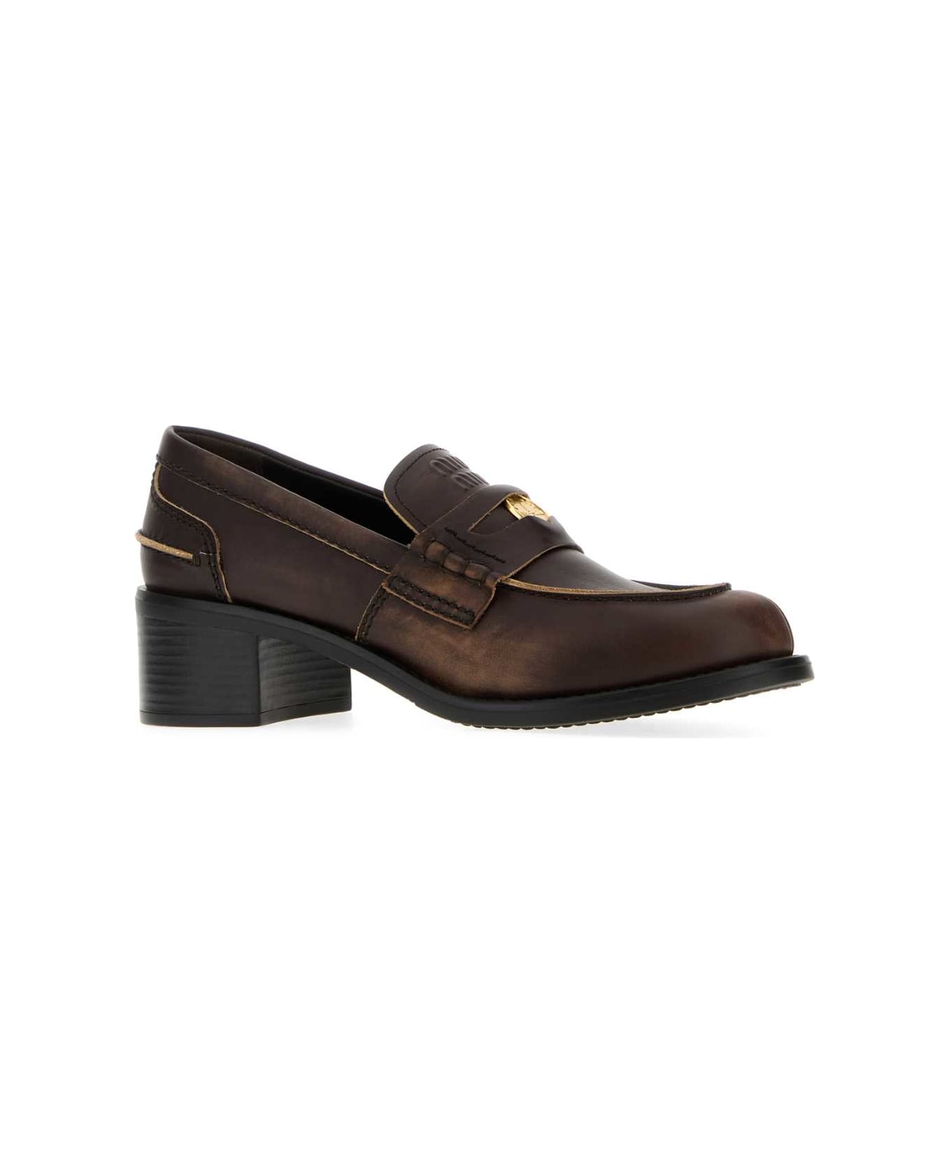 Miu Miu Brown Leather Loafers - EBANO