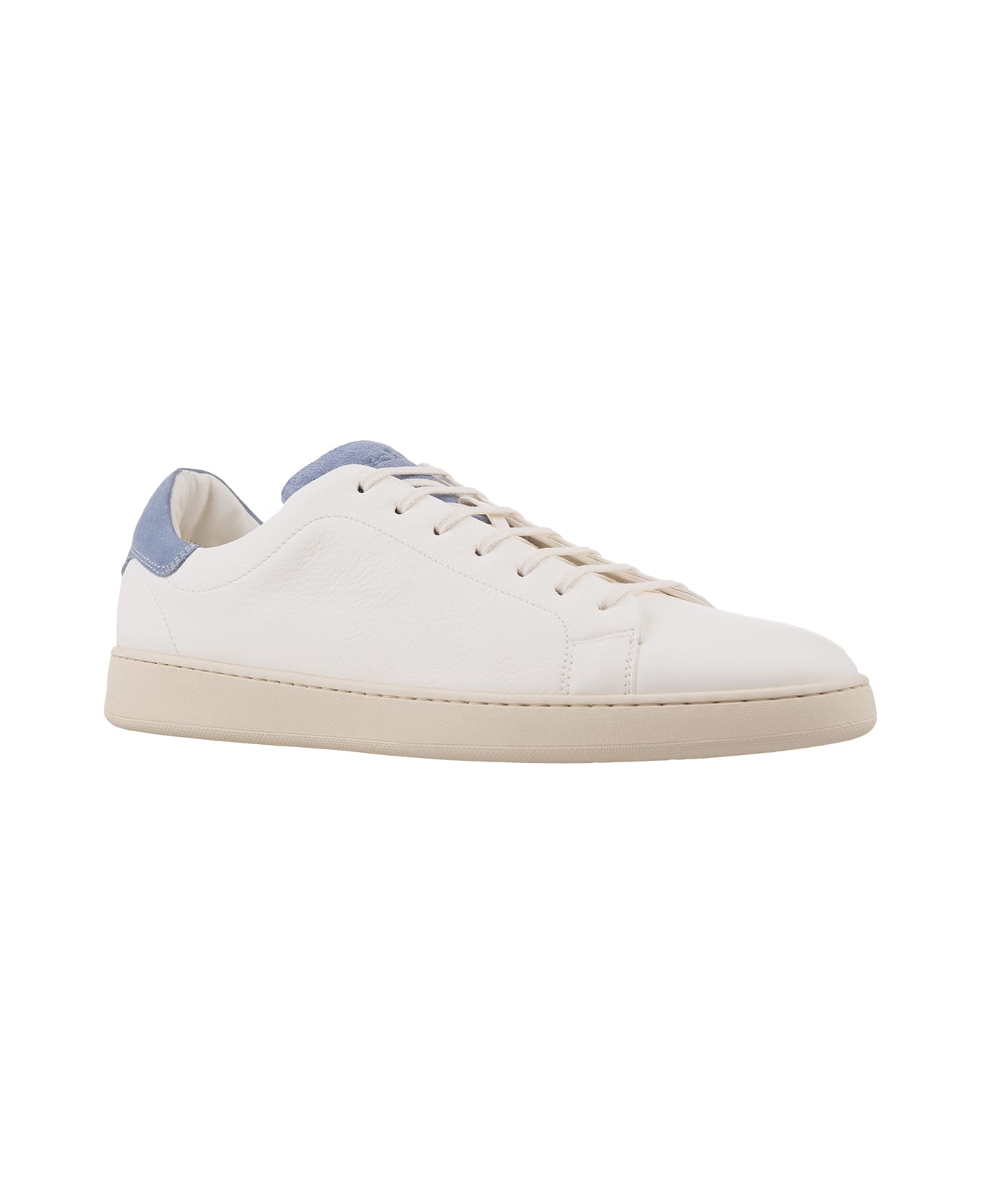 Kiton White Leather Sneakers With Light Blue Details - Blue スニーカー