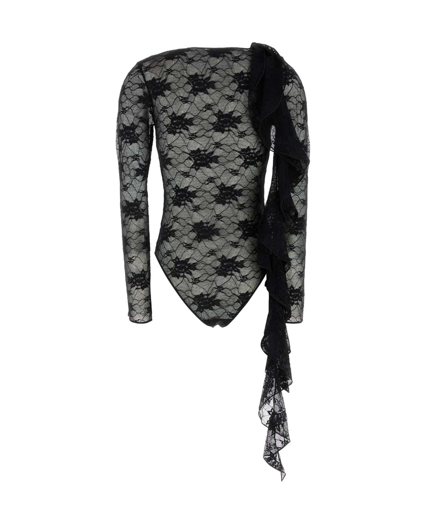 Oseree Black Stretch Lace Bodysuit