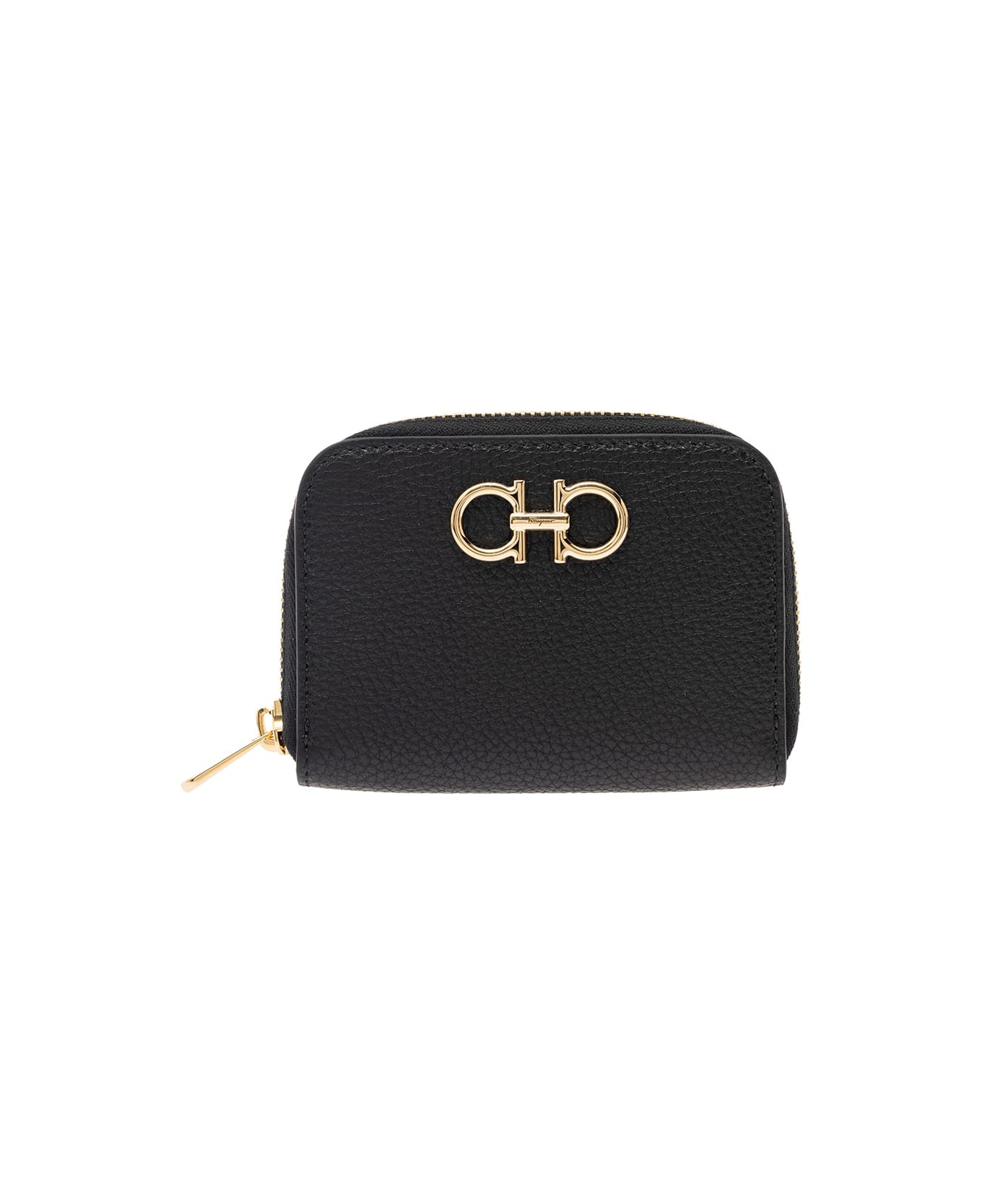 Ferragamo Black Coin Purse With Gancino Logo In Hammered Leaher Woman - Black アクセサリー