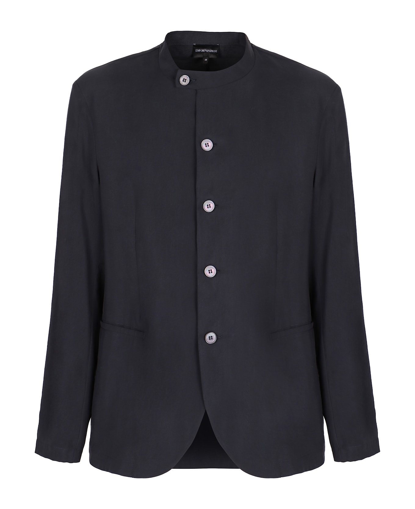 Emporio Armani Stand-up Collar Cotton Shirt - blue