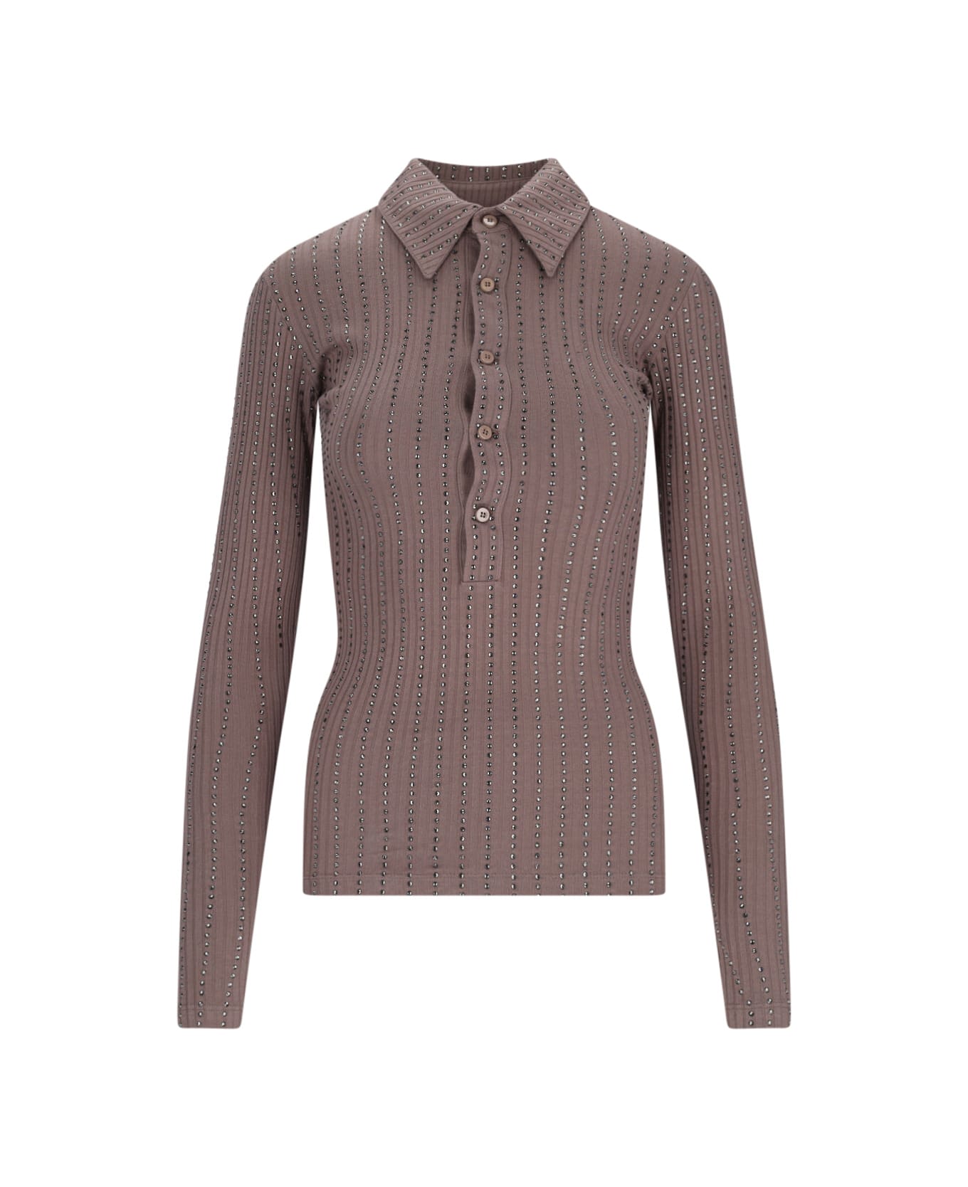 The Attico Crystal Polo Shirt - BROWN