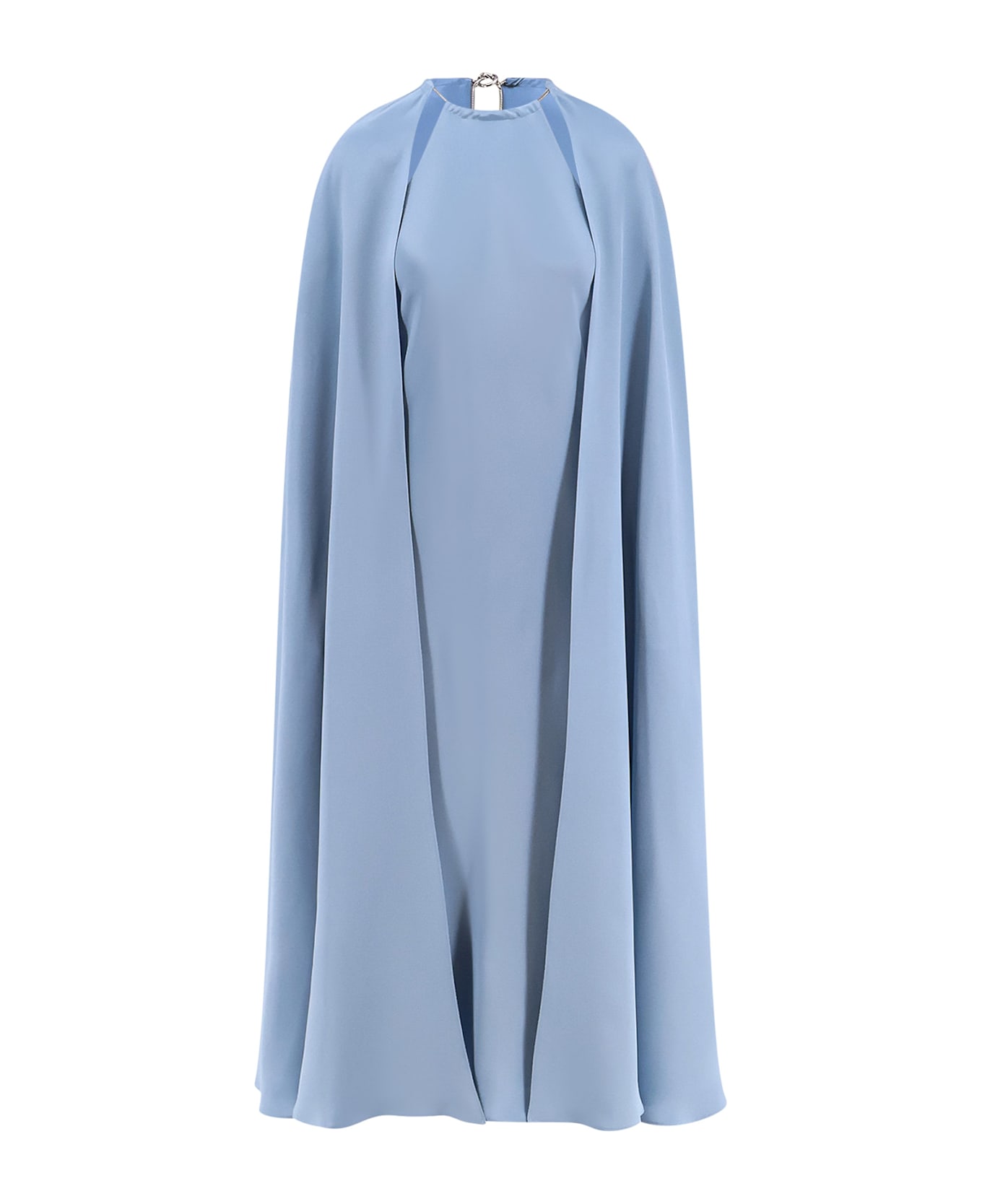 Max Mara Managua Silk Long Dress With Silk Cape And Metal Detail - Light Blue
