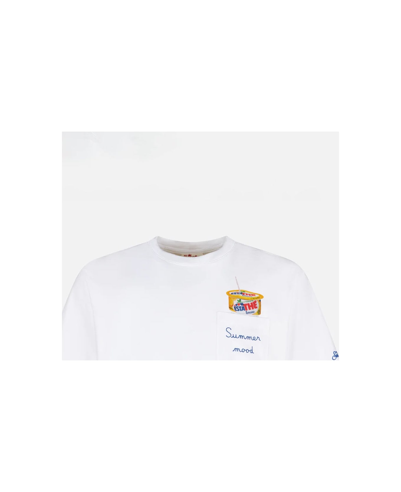 MC2 Saint Barth Man Cotton T-shirt With Estathé Summer Mood Print And Embroidery | Estathé® Special Edition - WHITE
