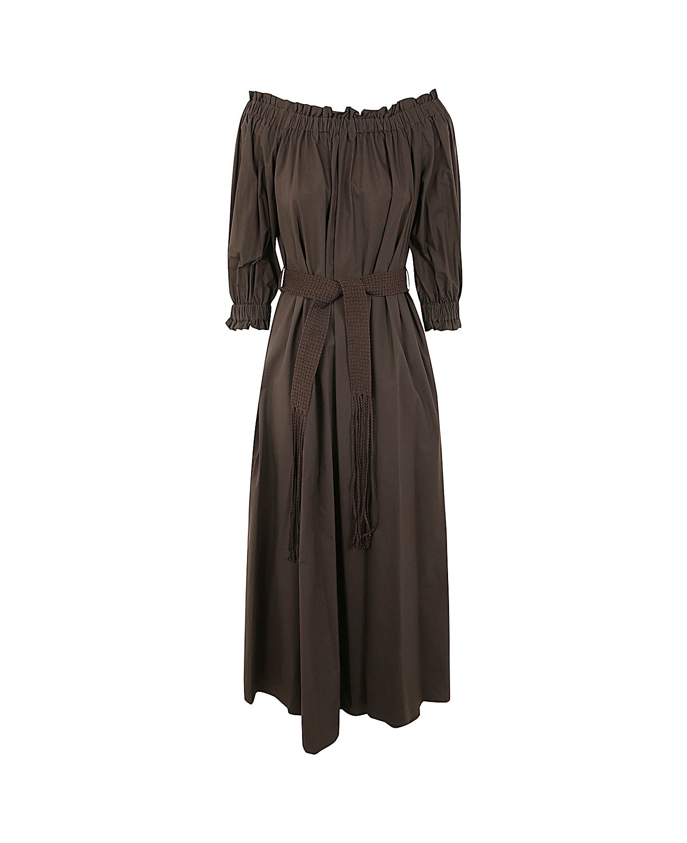 Parosh Off The Shoulder Long Dress - Dark Brown