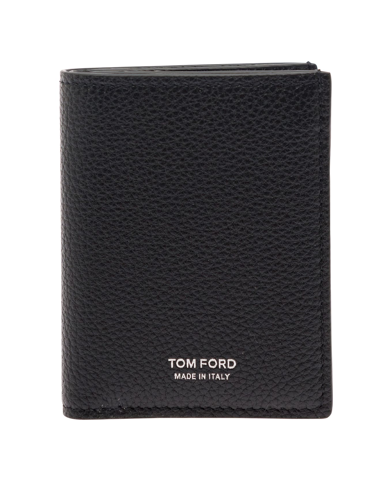 Tom Ford Black Card-wallet With Embossed Logo In Hammered Leather Man - Black