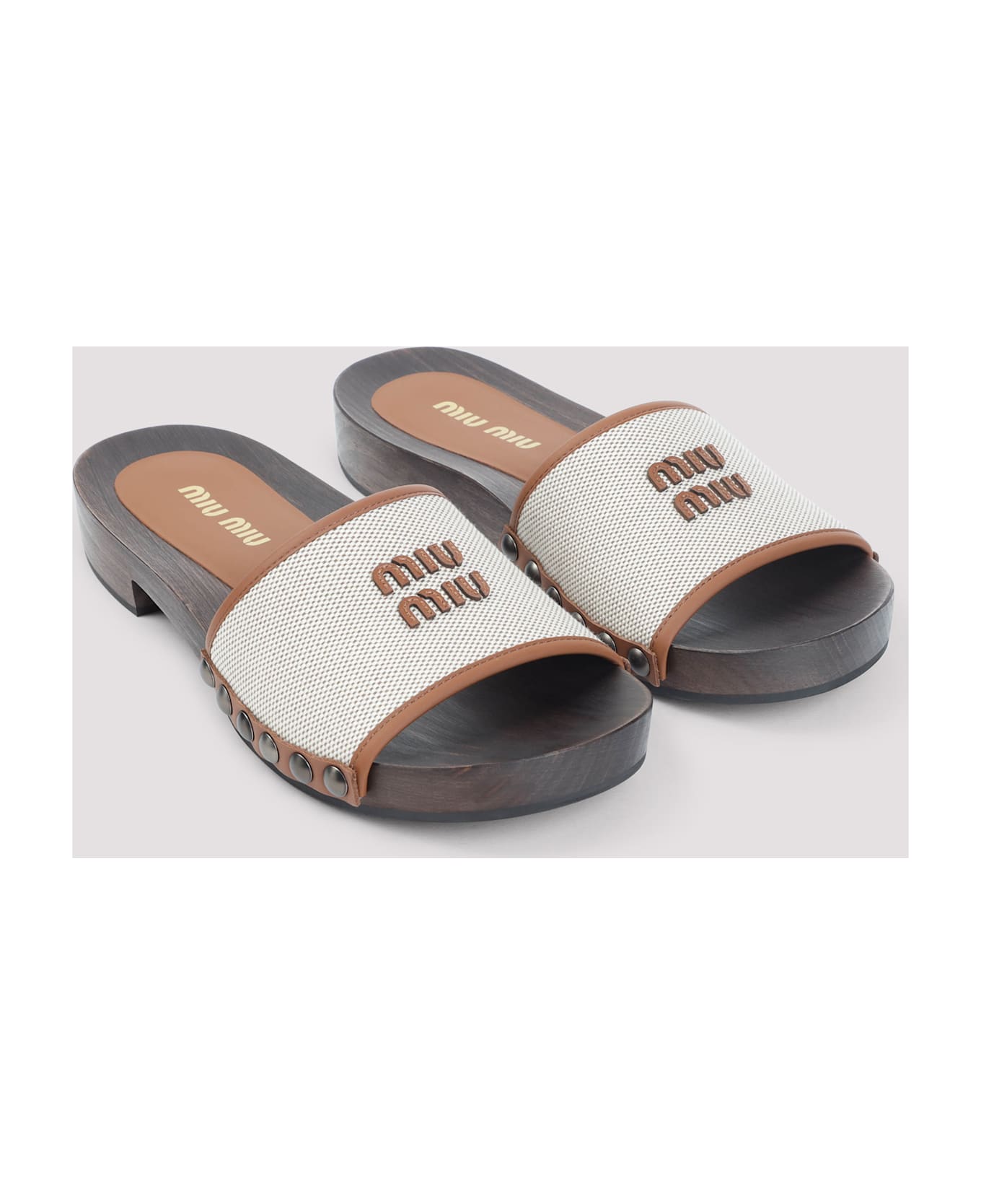 Miu Miu Canvas And Leather Clogs - F Naturale Brandy