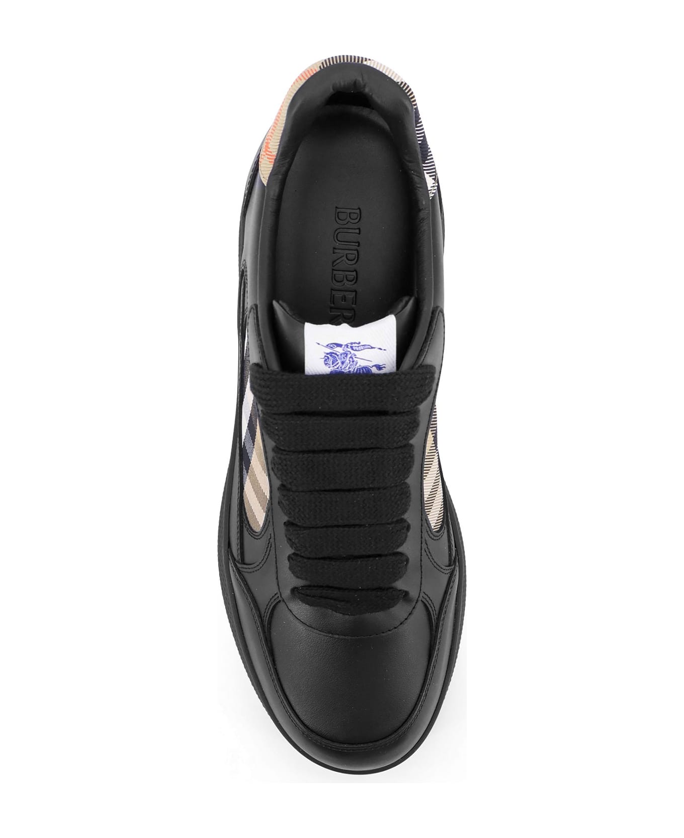 Burberry Leather Sneakers With Traditional Check Inserts - Black