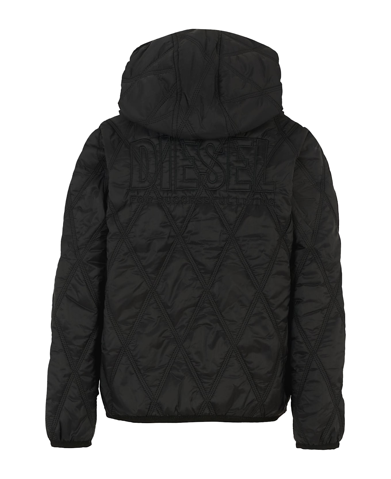 Diesel Black Down Jacket For Boy With Logo - Black