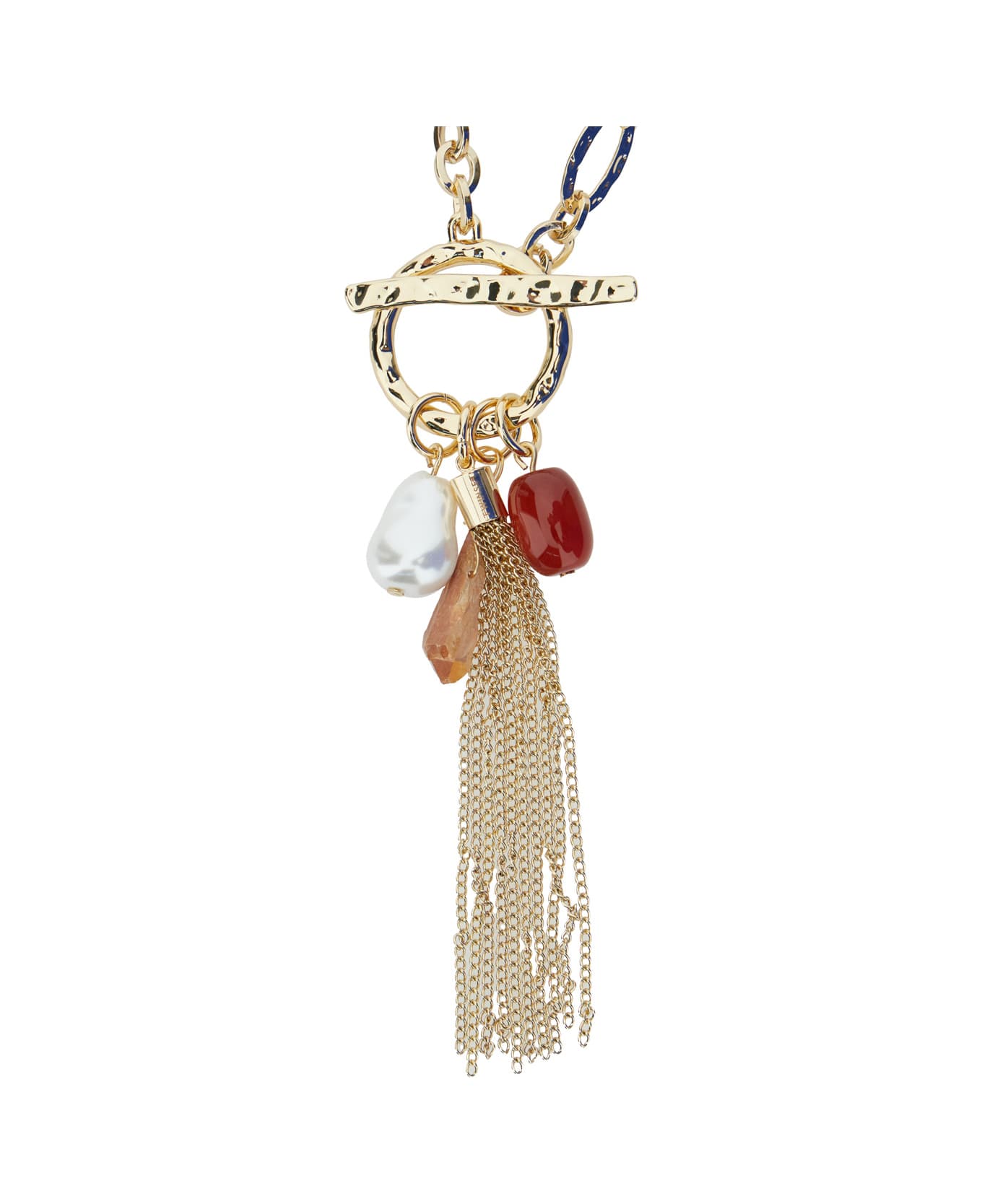 TwinSet Metallic Chain-link Necklace With Tassel With Charms In Brass Woman - Metallic