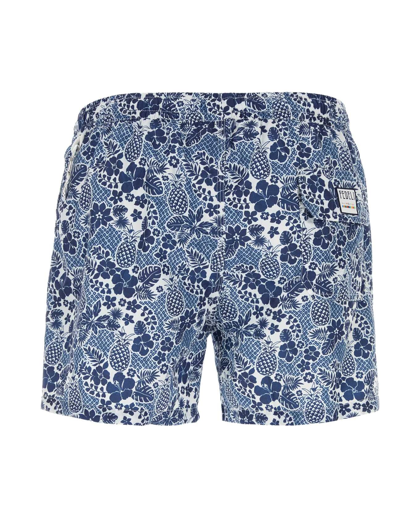 Fedeli Printed Polyester Swimming Shorts - FANTASIABLU