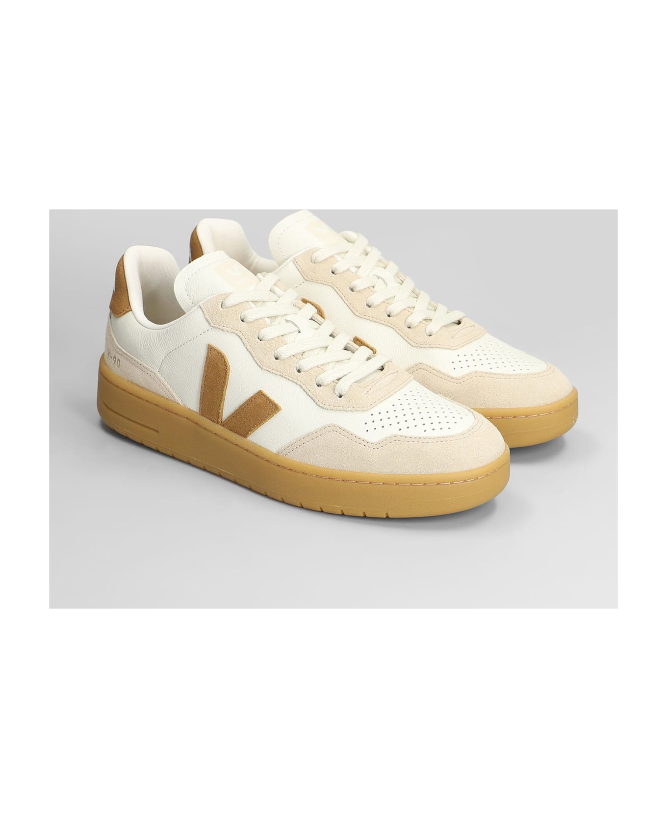 Veja V-90 O.t Sneakers In White Suede And Leather - white