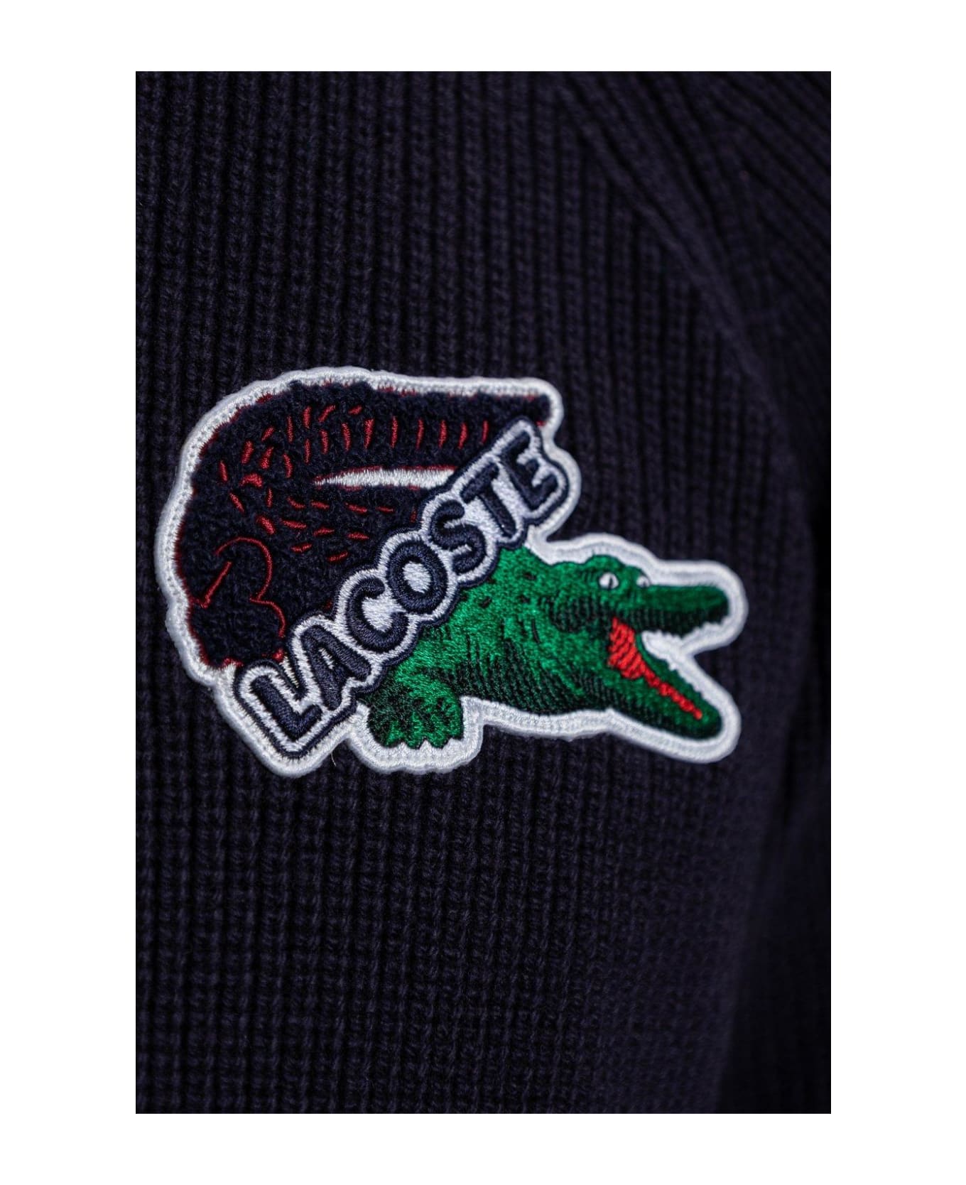 Lacoste Logo Patch Knitted Crewneck Jumper - Blue