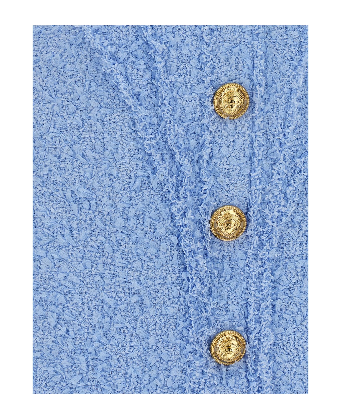 Balmain Navy Button Tweed Dress - Light Blue