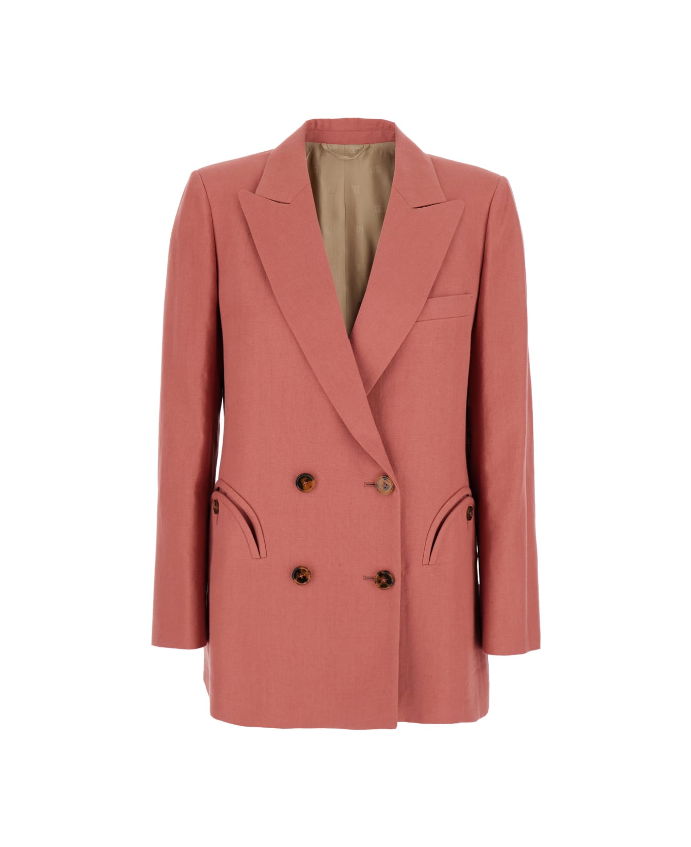 Blazé Milano 
mdday Sun
 Pink Double-breasted Jacket With Peak Revers In Linen Woman - Pink