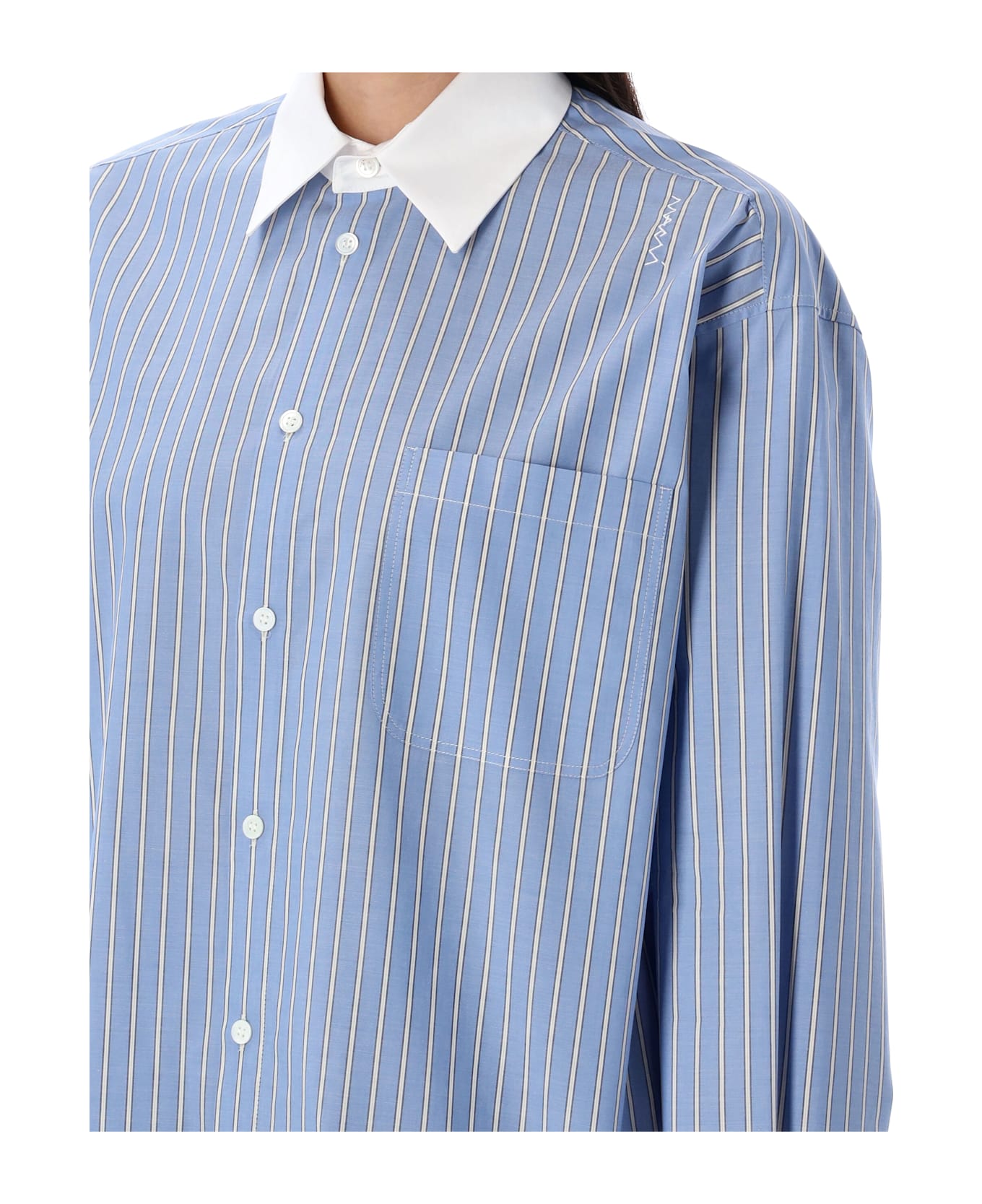 Marni Embroidered Poplin Oversize Shirt - BLUE STRIPES