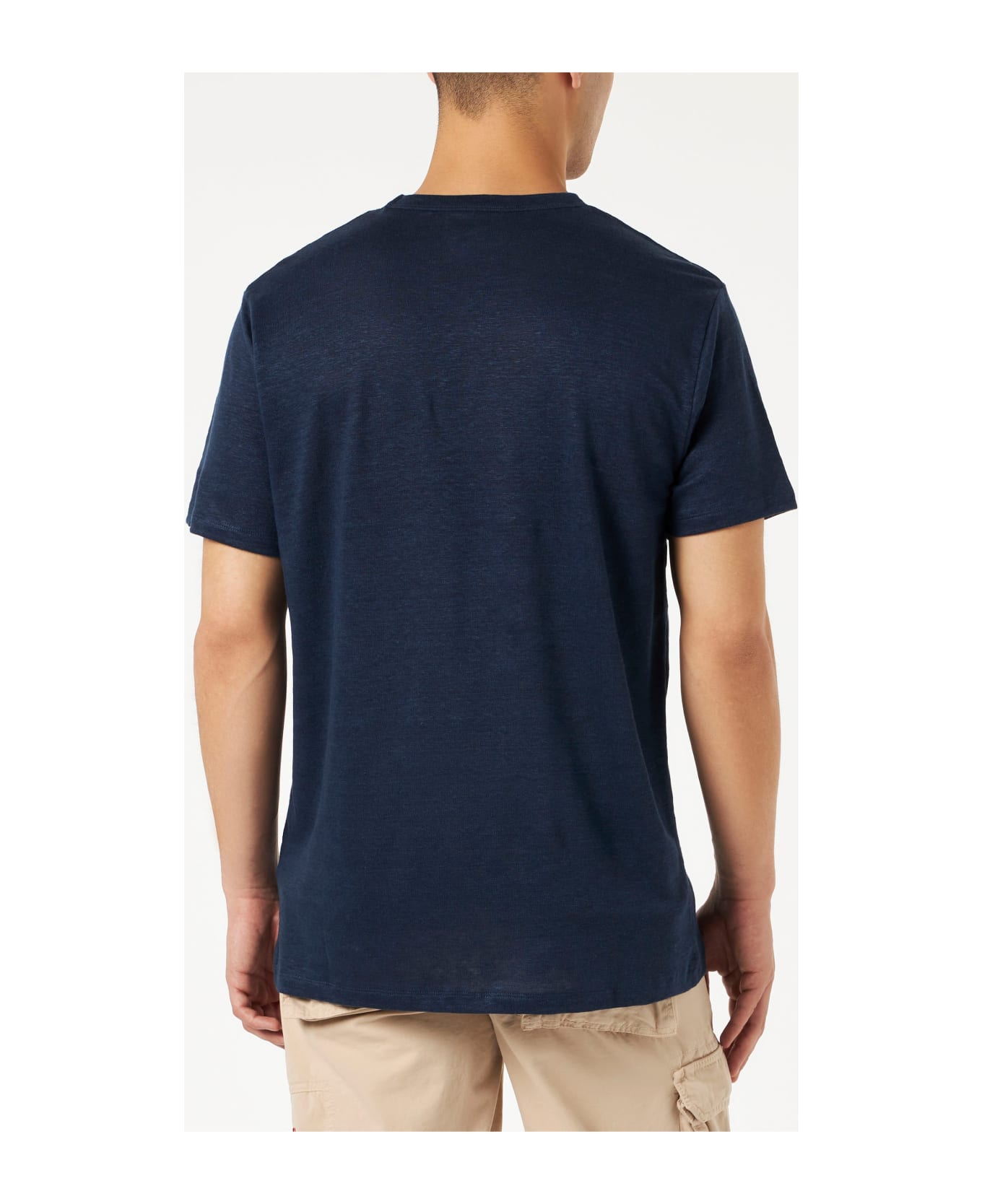MC2 Saint Barth Man Linen Jersey T-shirt - BLUE