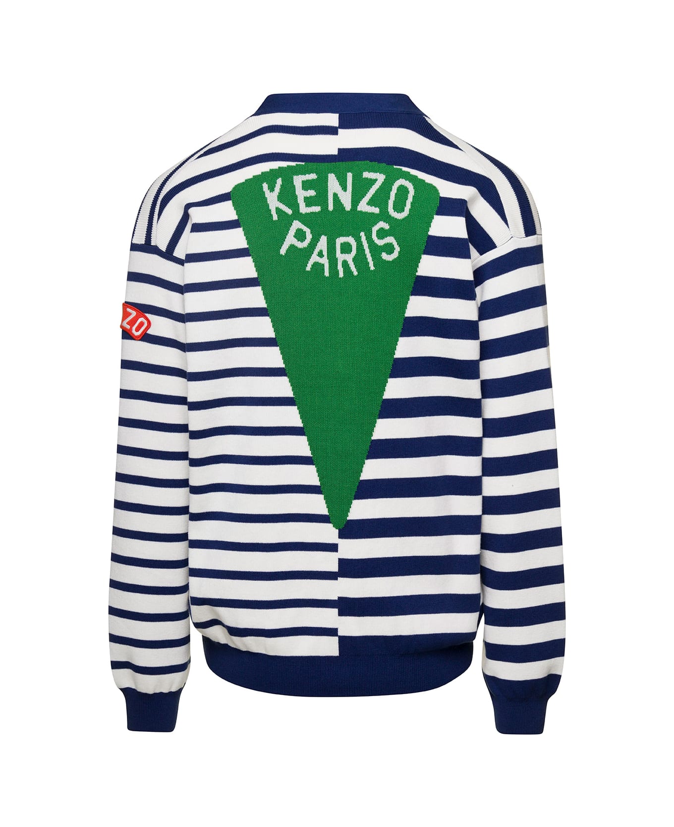 Kenzo Black And Blue Nautical Striped Cardigan In Cotton Man - Blu