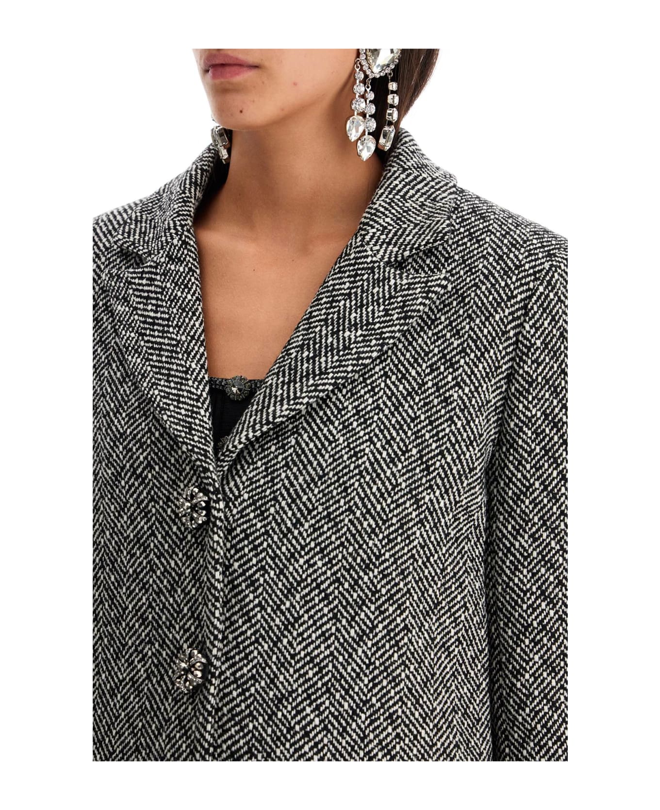 self-portrait 'herringbone' Black Polyester Blend Blazer - BLACK (Black)