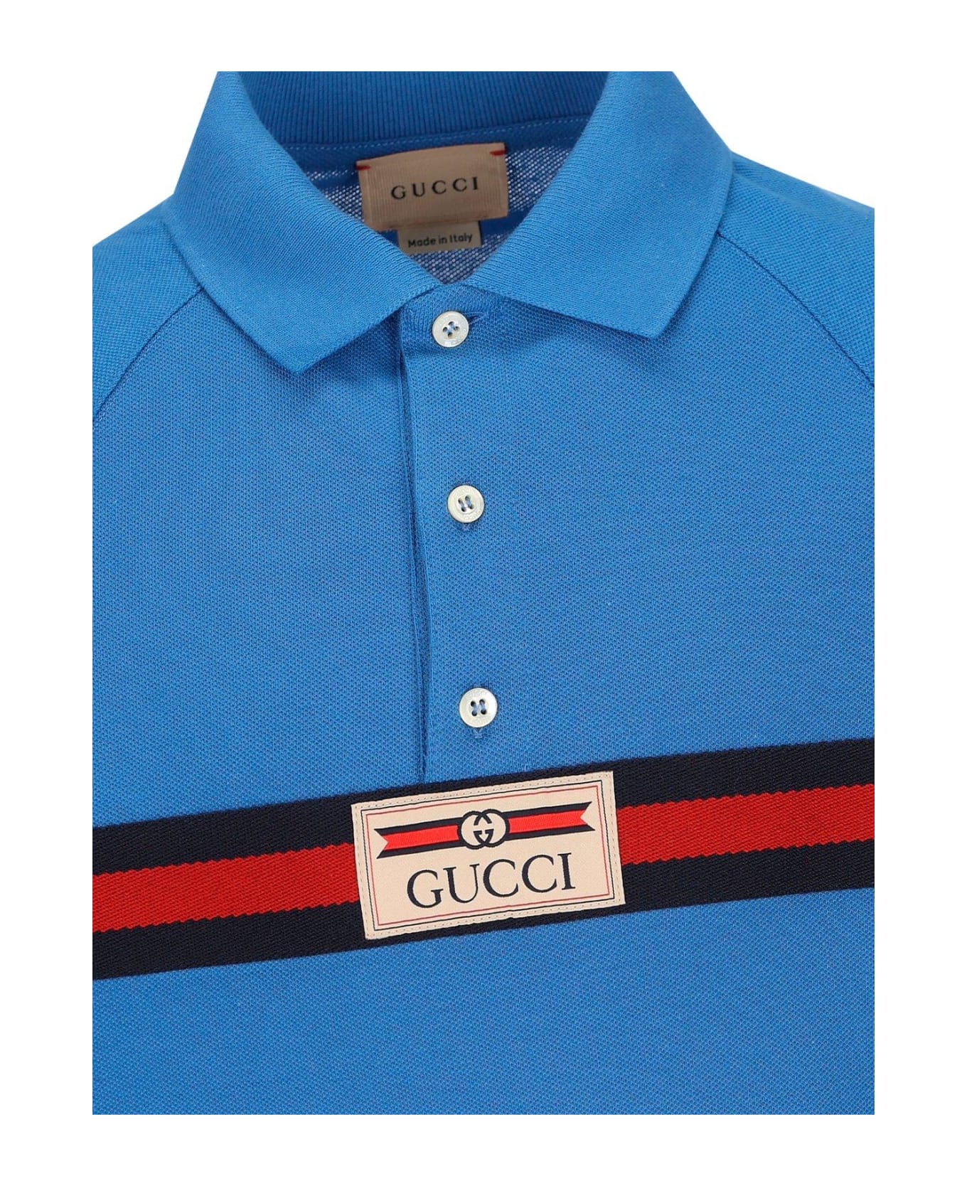 Gucci Logo Patch Short-sleeved Polo Shirt - Blue