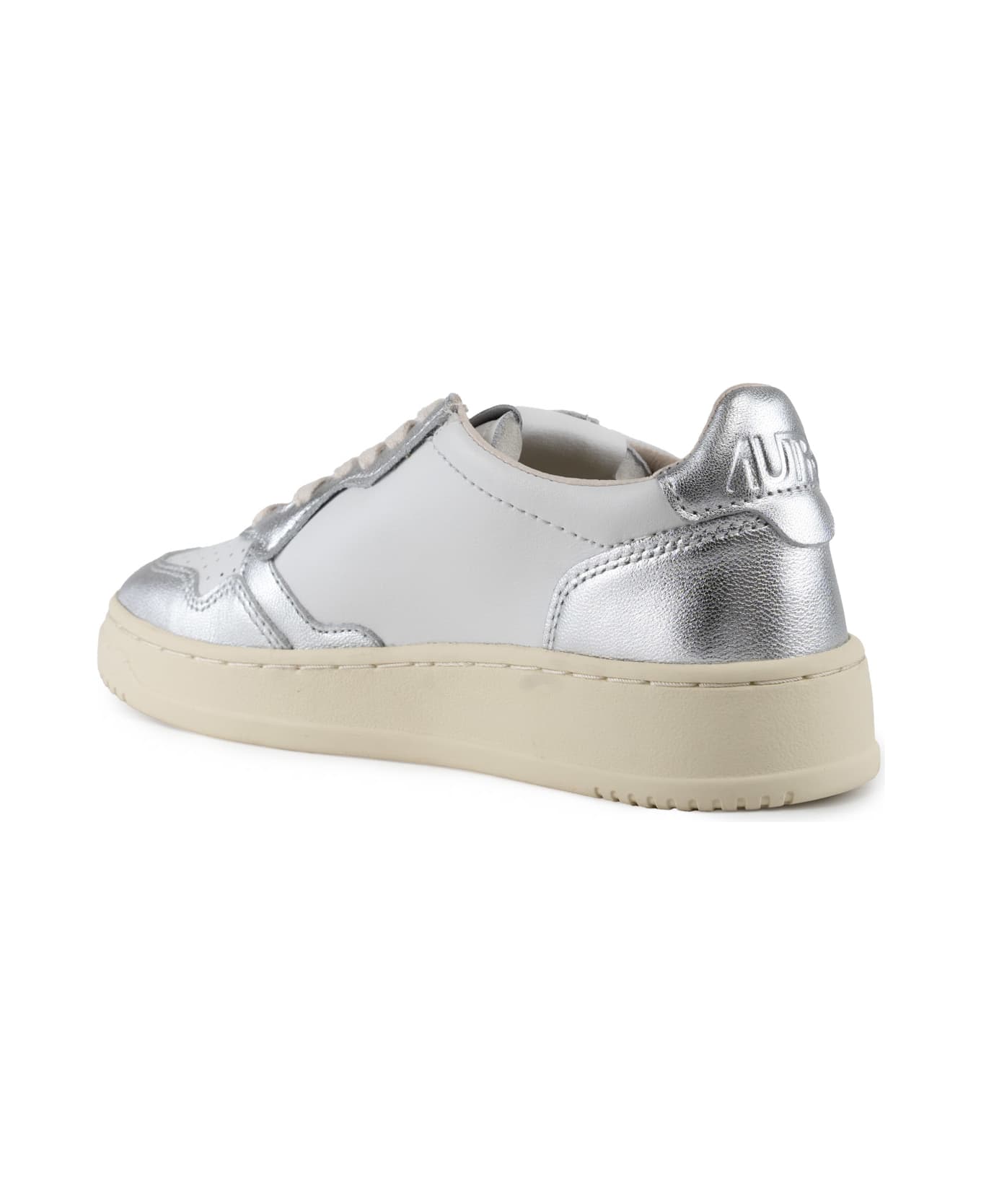 Autry Medalist Low Sneakers In Two-tone Leather - Leat/leat wht/silver