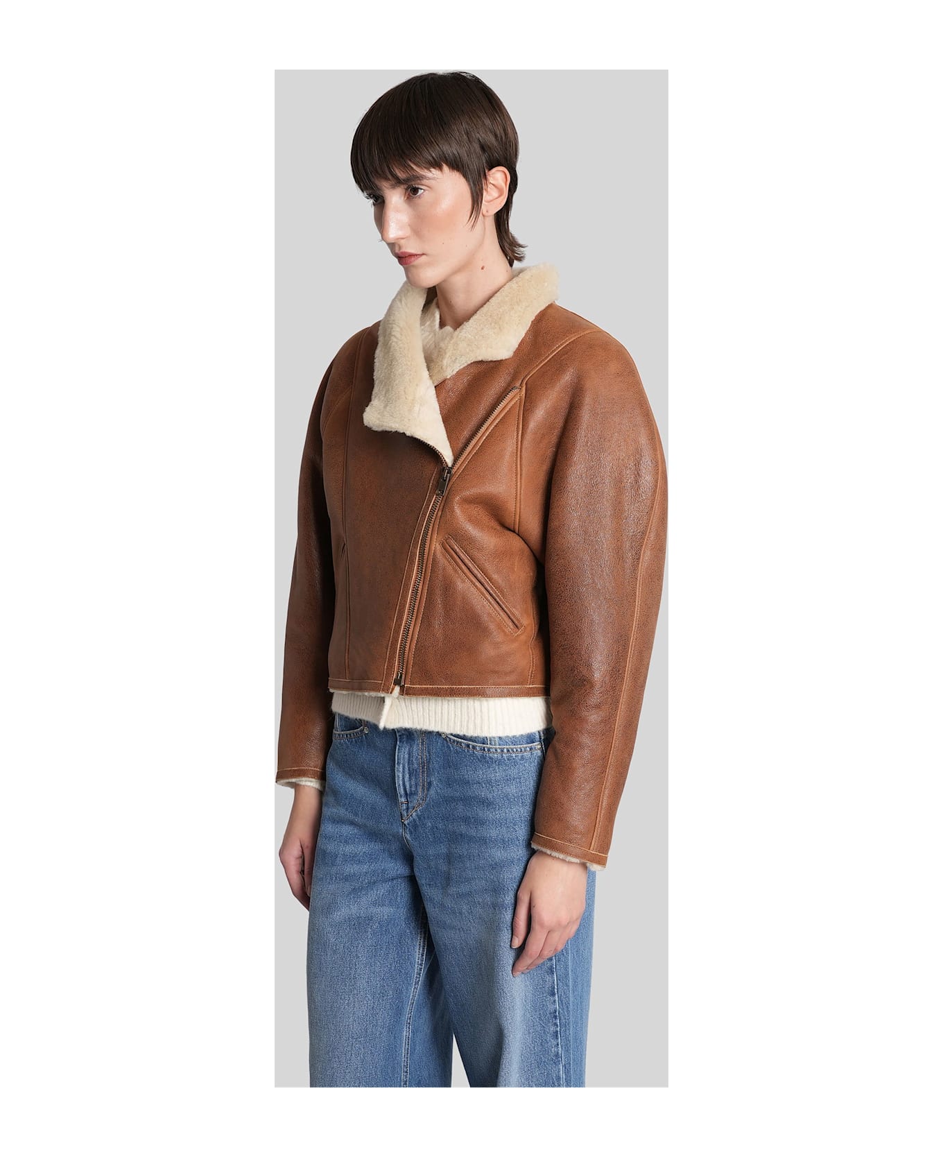 Isabel Marant Blondine Leather Jacket In Brown Leather - brown