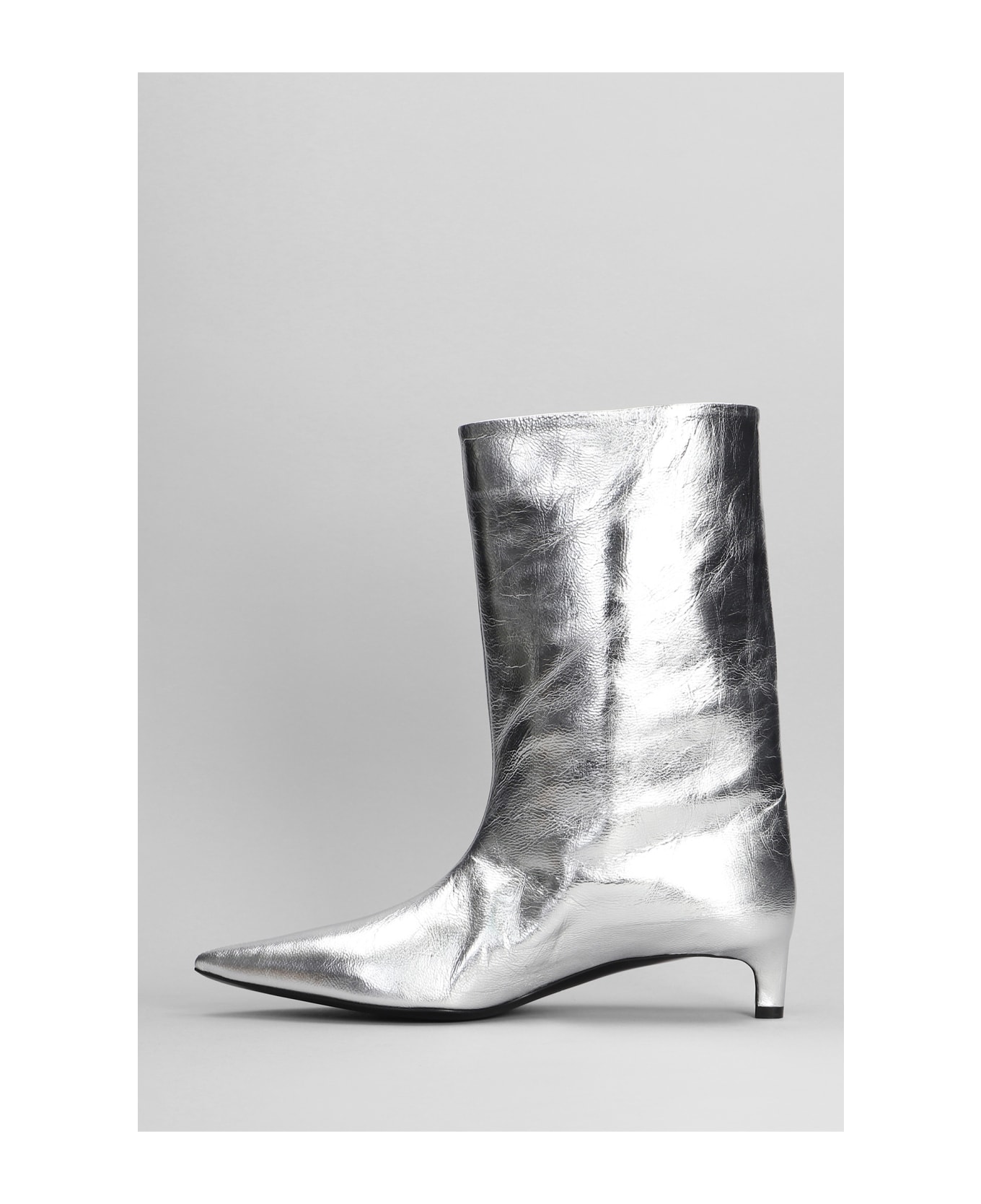 Jil Sander Low Heels Ankle Boots In Silver Leather - silver