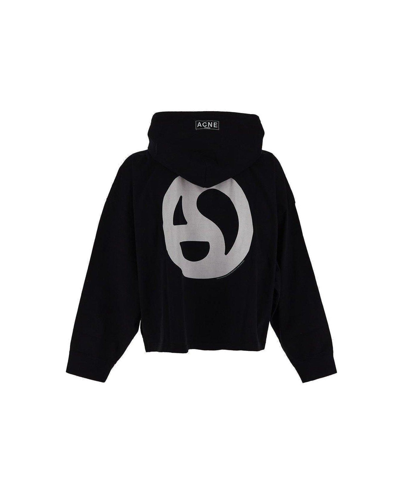 Acne Studios Logo Printed Drawstring Hoodie - Black