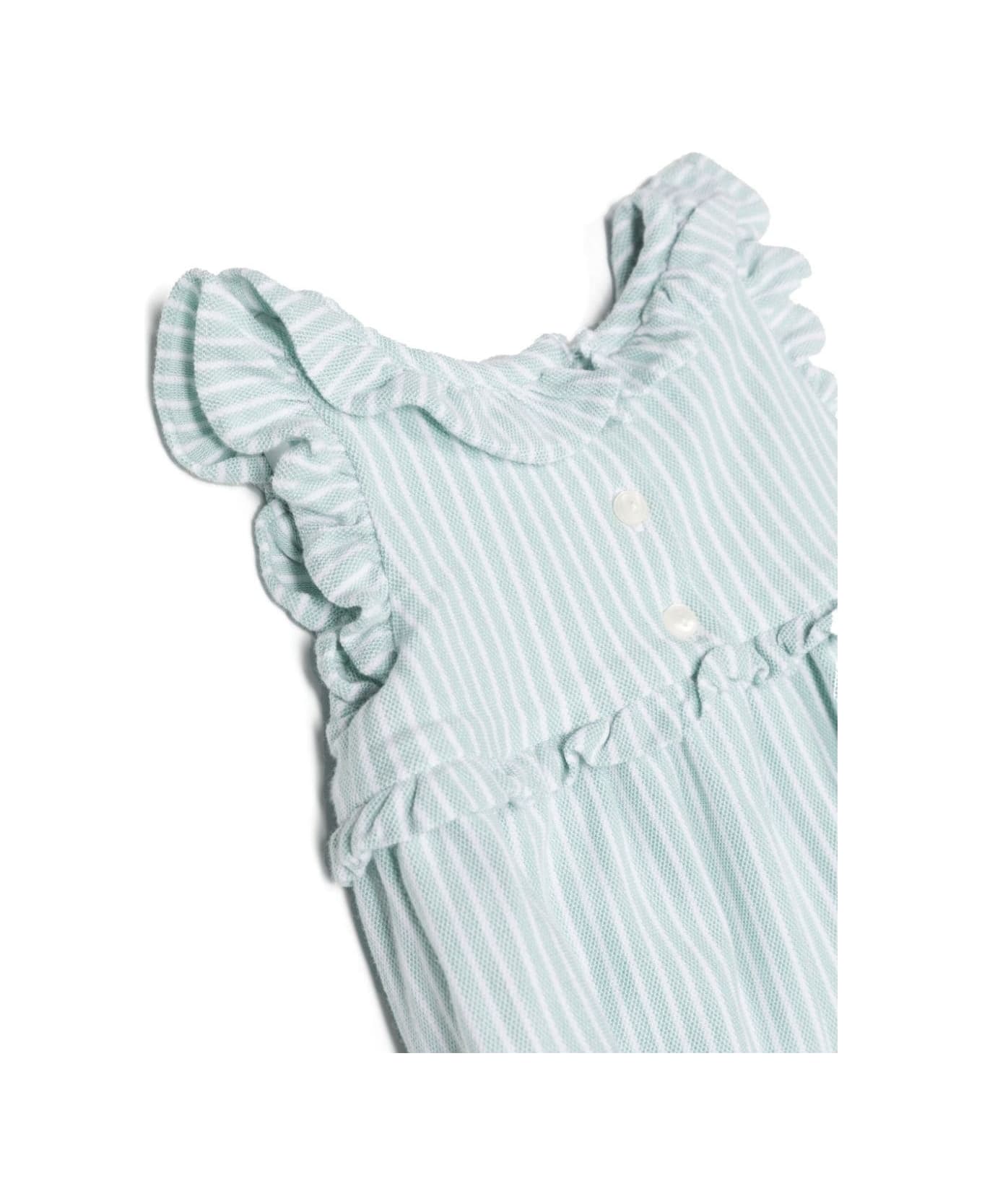 Ralph Lauren White And Green Striped Romper With Pony - Green ボディスーツ＆セットアップ