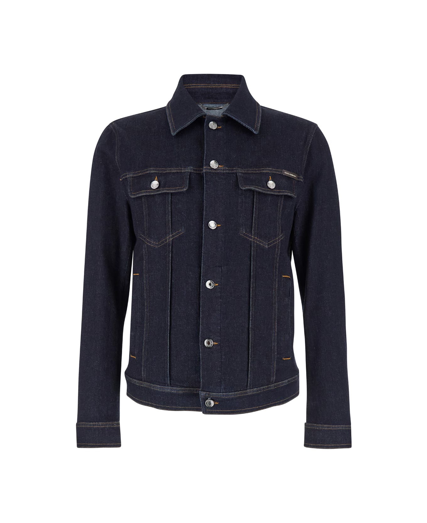 Dolce & Gabbana Dark Blue Jacket With Classic Collar And Contrasting Stitching In Denim Stretch And Cashmere Man - Blu