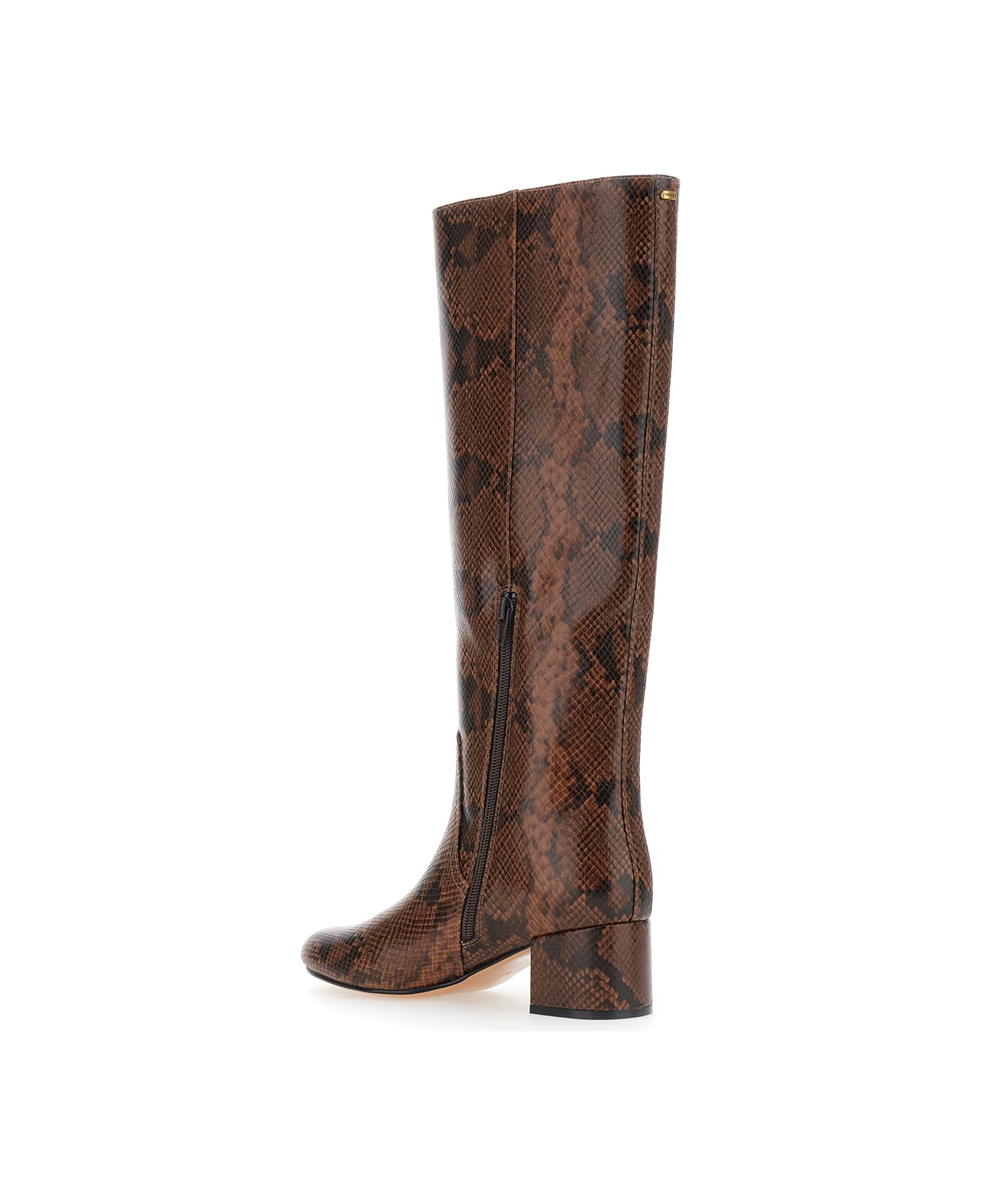 TwinSet Brown Knee Boots With Python Effect In Leather Woman - Brown