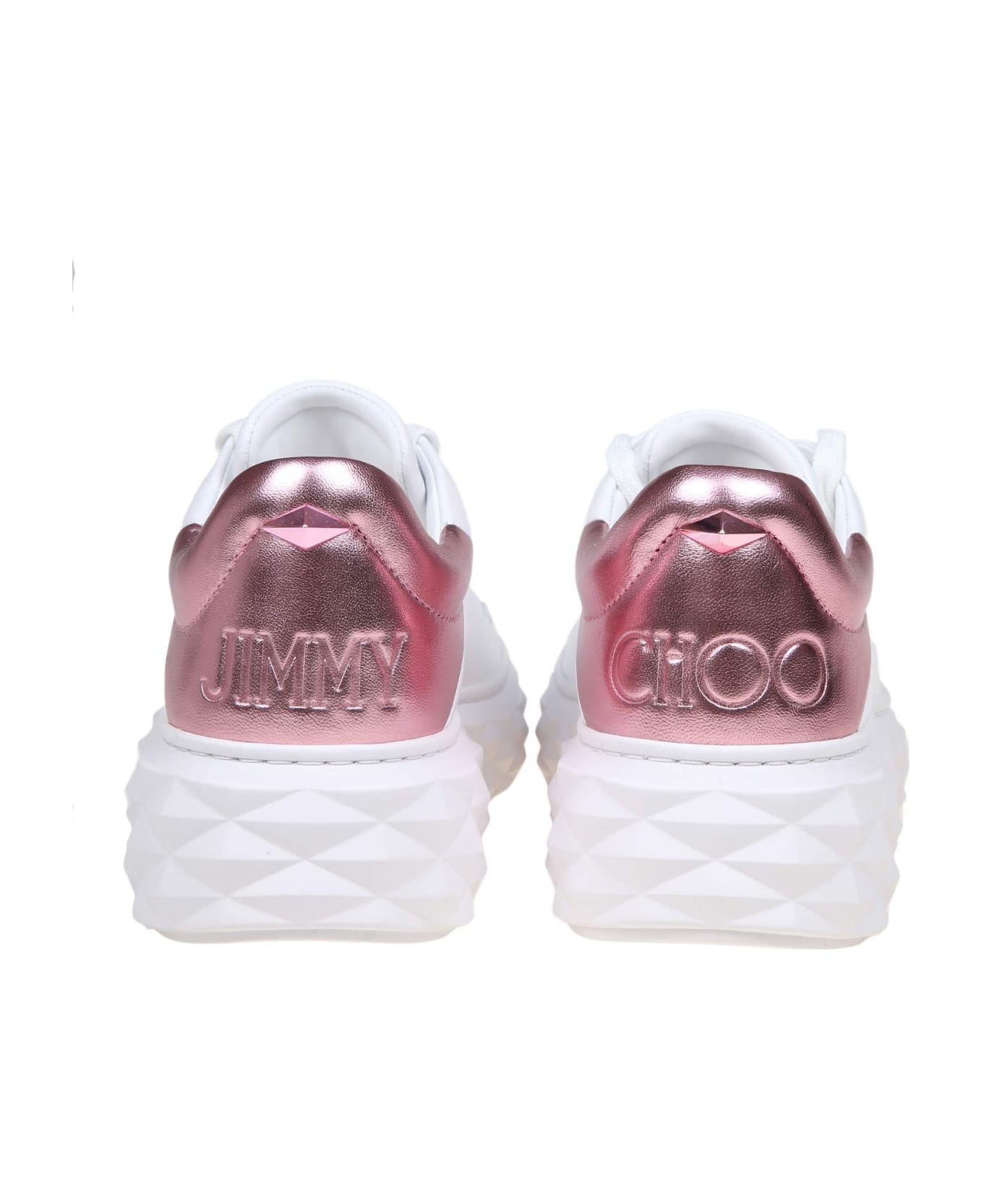 Jimmy Choo Diamond Maxi Sneakers In White And Pink Leather - White/Pink