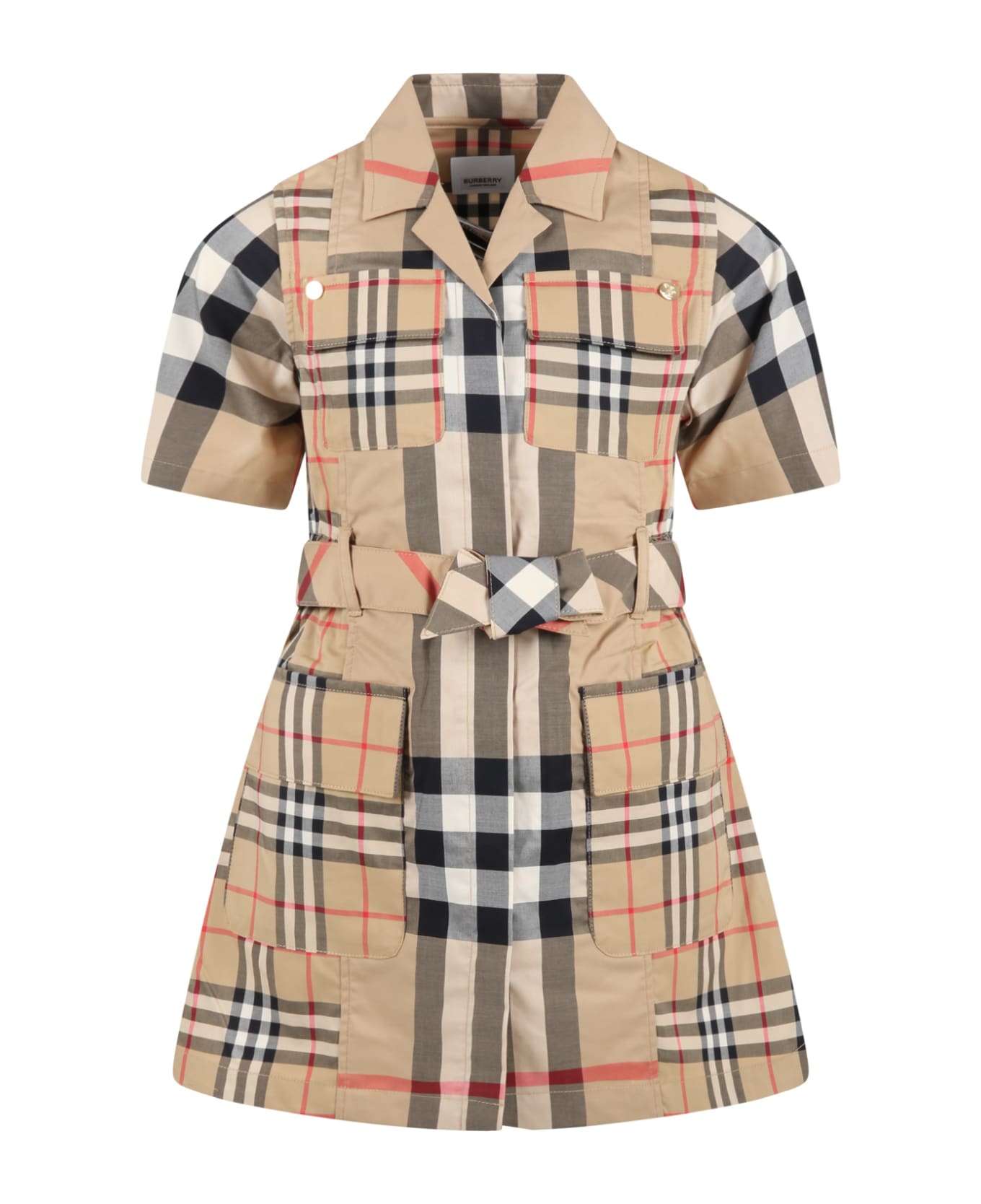 Burberry Beige Dress For Girl With Vintage Check - Multicolor