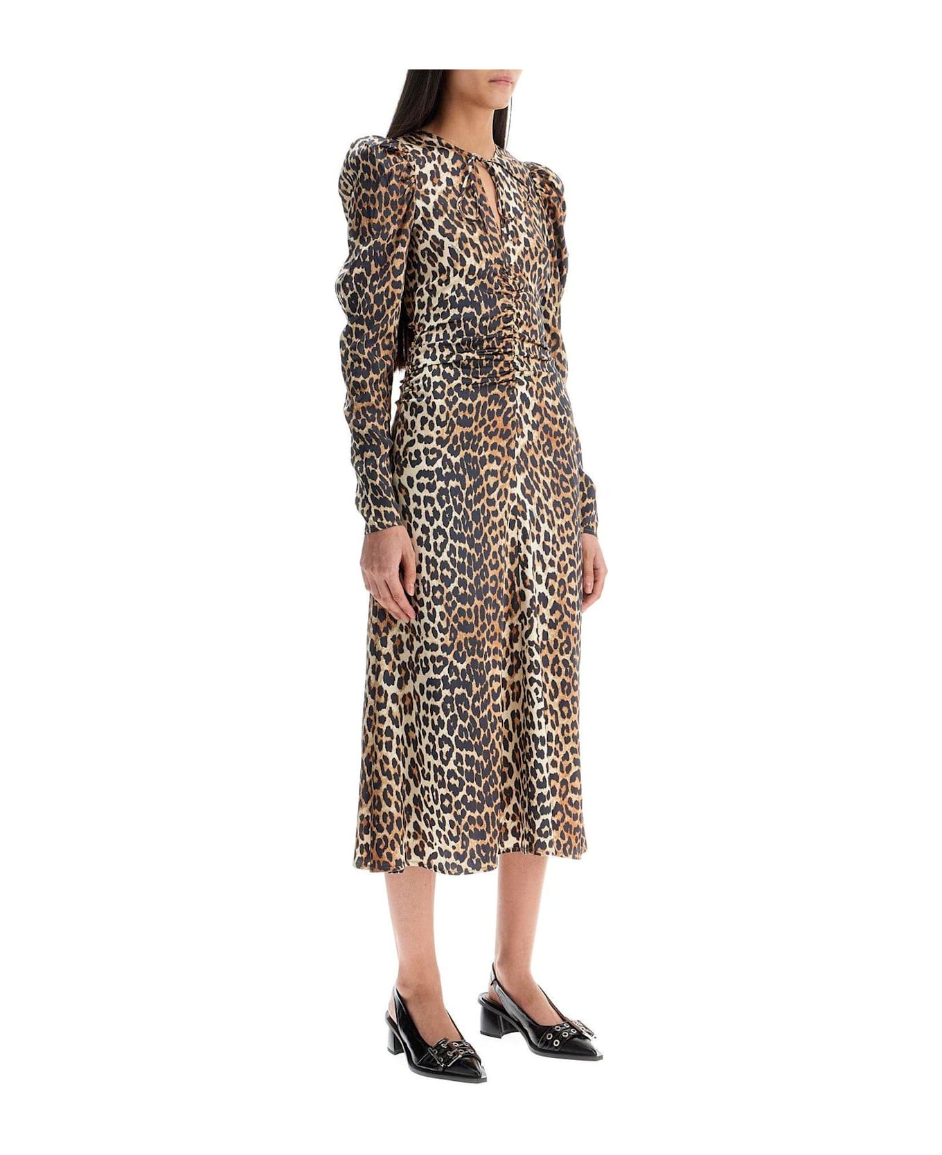 Ganni Leopard Print Midi Dress - Brown