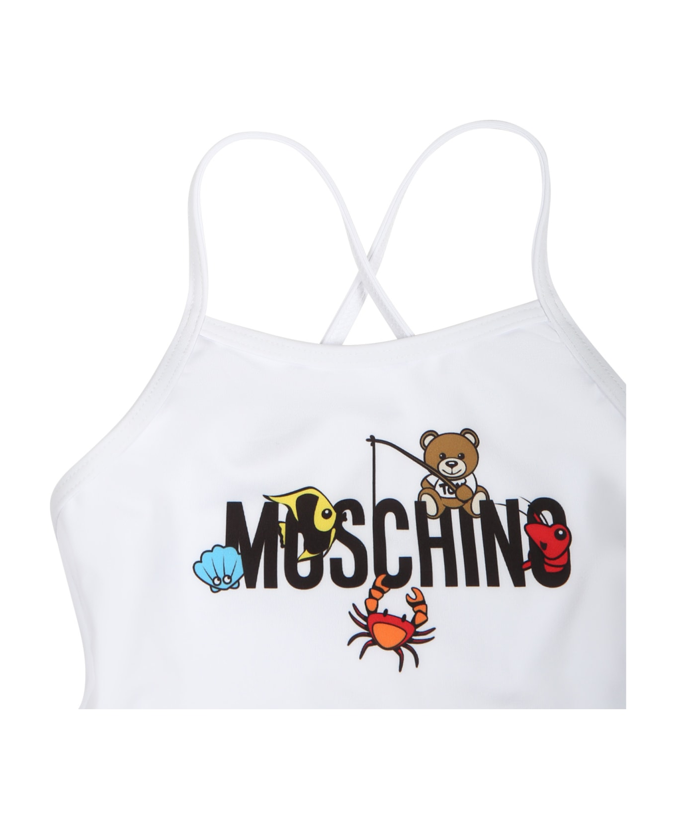 Moschino White One Piece Swimsuit For Baby Girl With Logo - White 水着