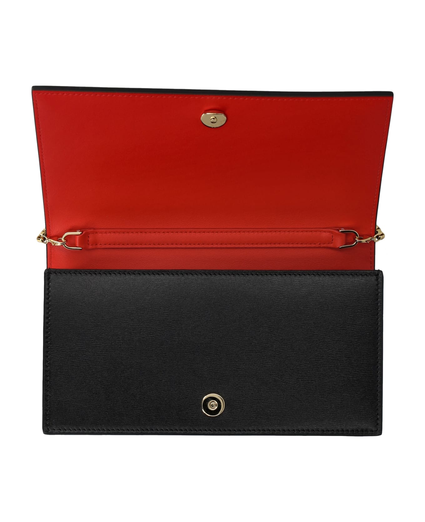 Ferragamo Gancini Flap Leather Shoulder Bag - NERO + FLAME RED