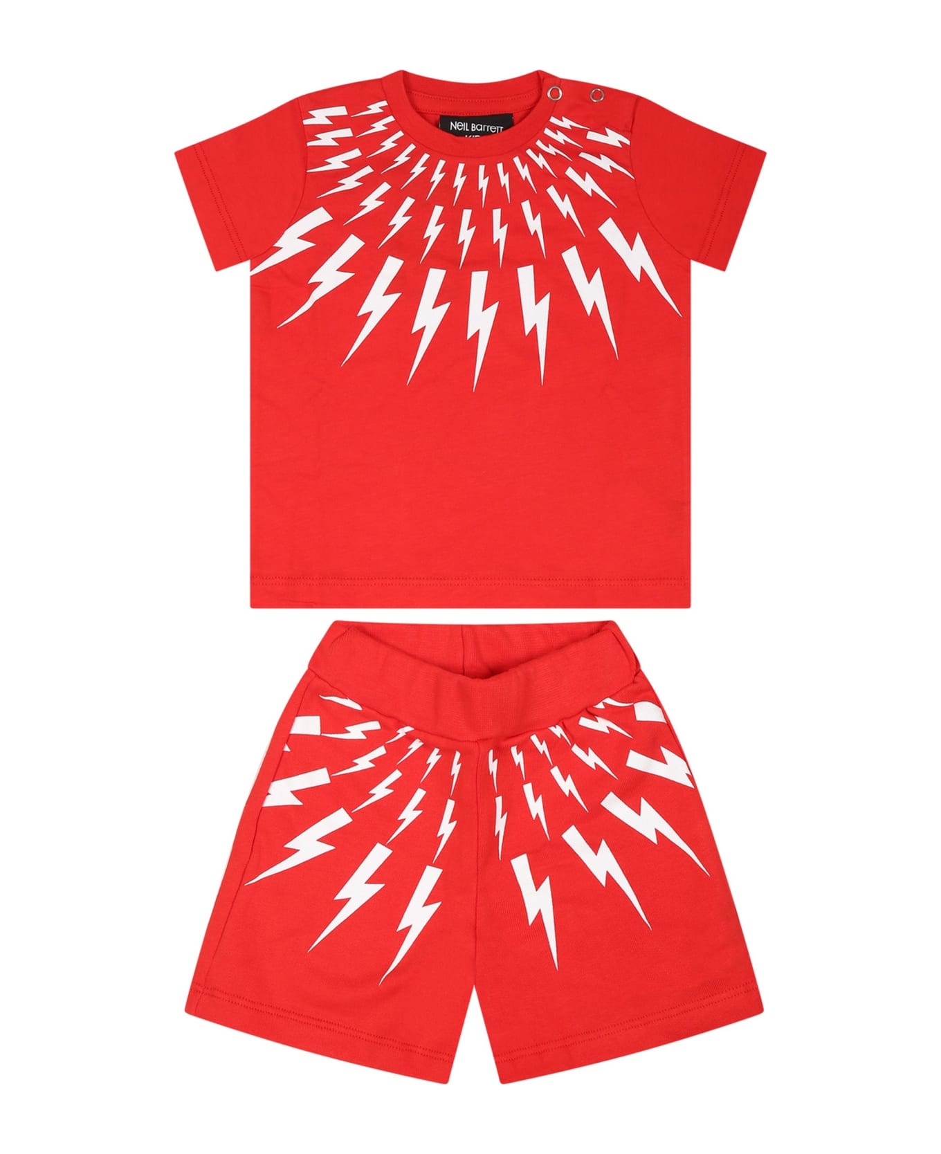 Neil Barrett Red Cotton Suit For Baby Boy With Iconic Lightning Bolts - Red