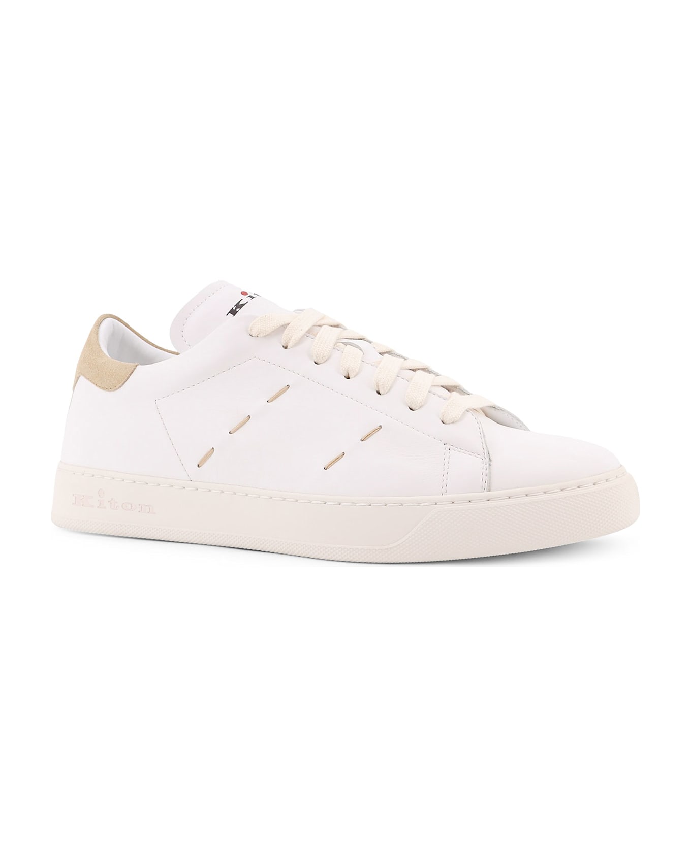 Kiton Leather Sneakers With Iconic Stitching - White