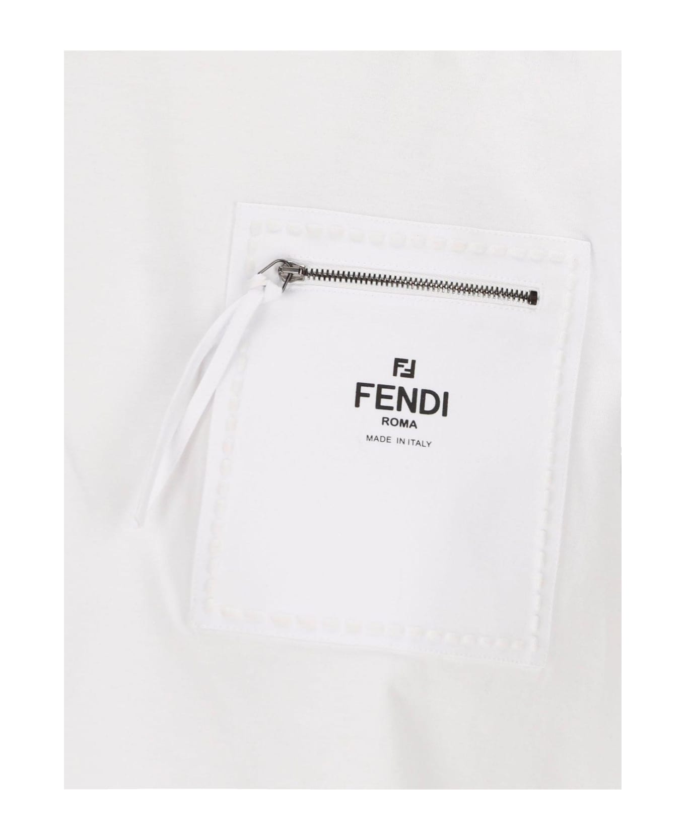 Fendi Zip-detailed Crewneck T-shirt - Bianco