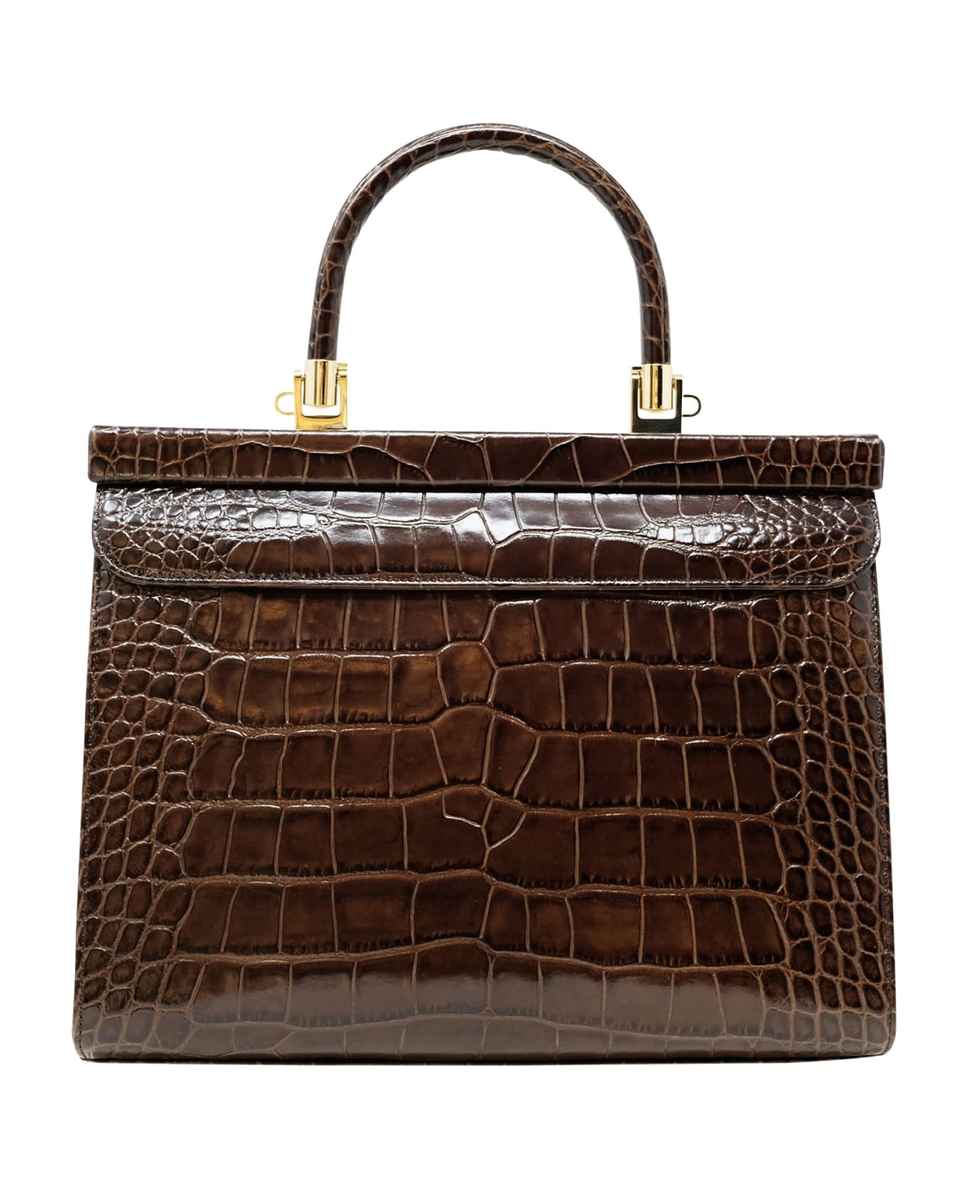 Rodo Brown Croco Leather Paris Handbag - BROWN
