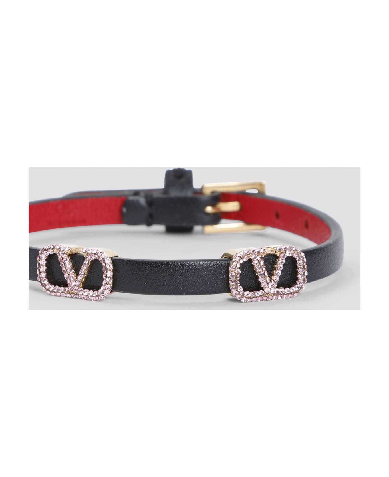 Valentino Garavani Leather Bracelet - Sm Nero Rouge Pur