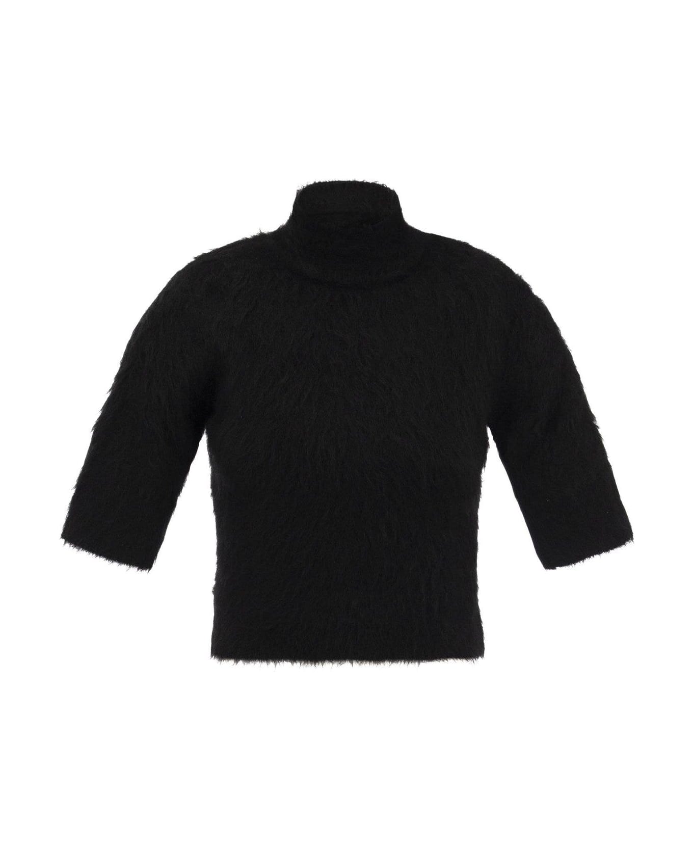 SportMax High-neck Cropped Sweater - BLACK