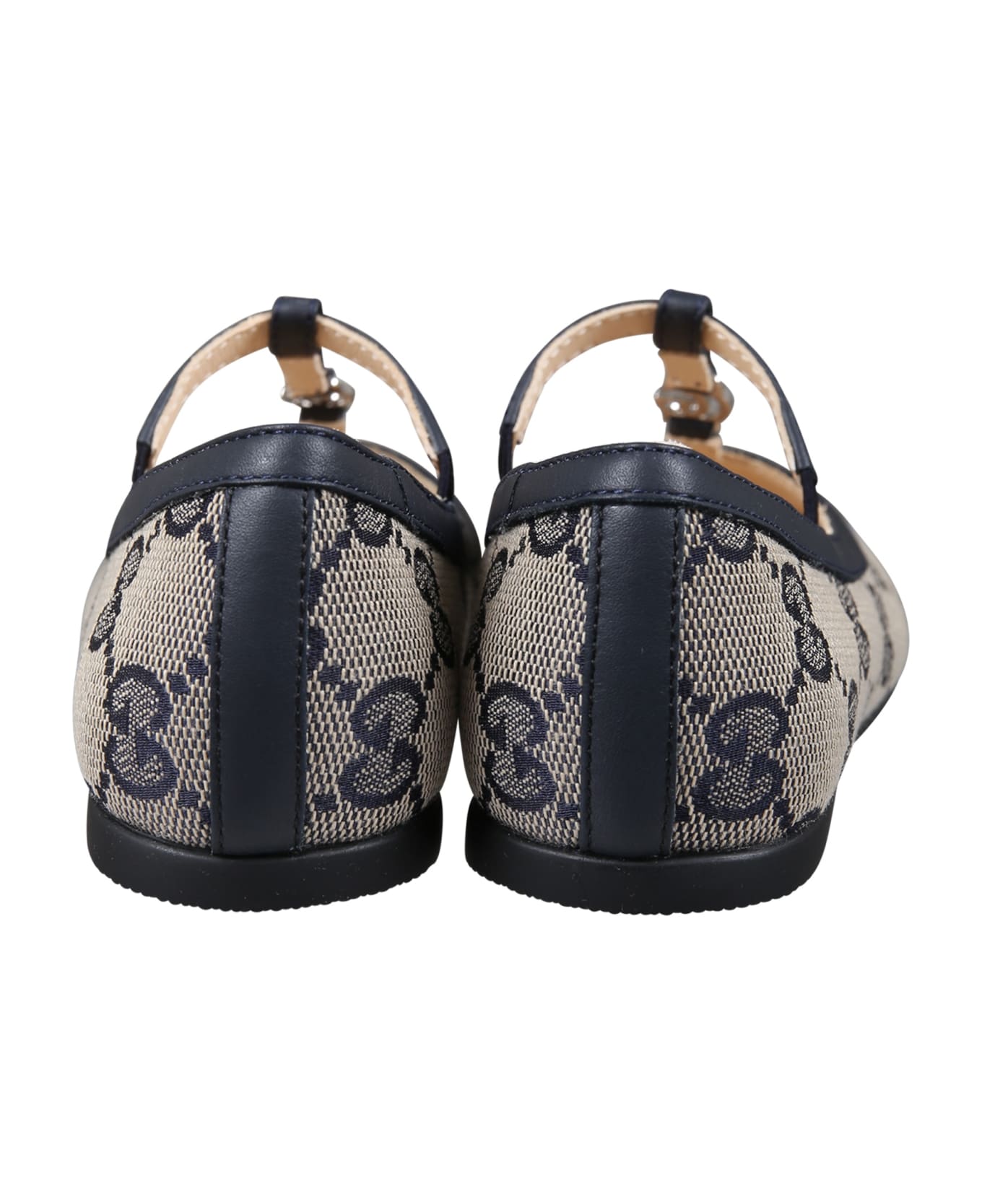 Gucci Blue Ballerinas For Baby Girl With Double G - Blue